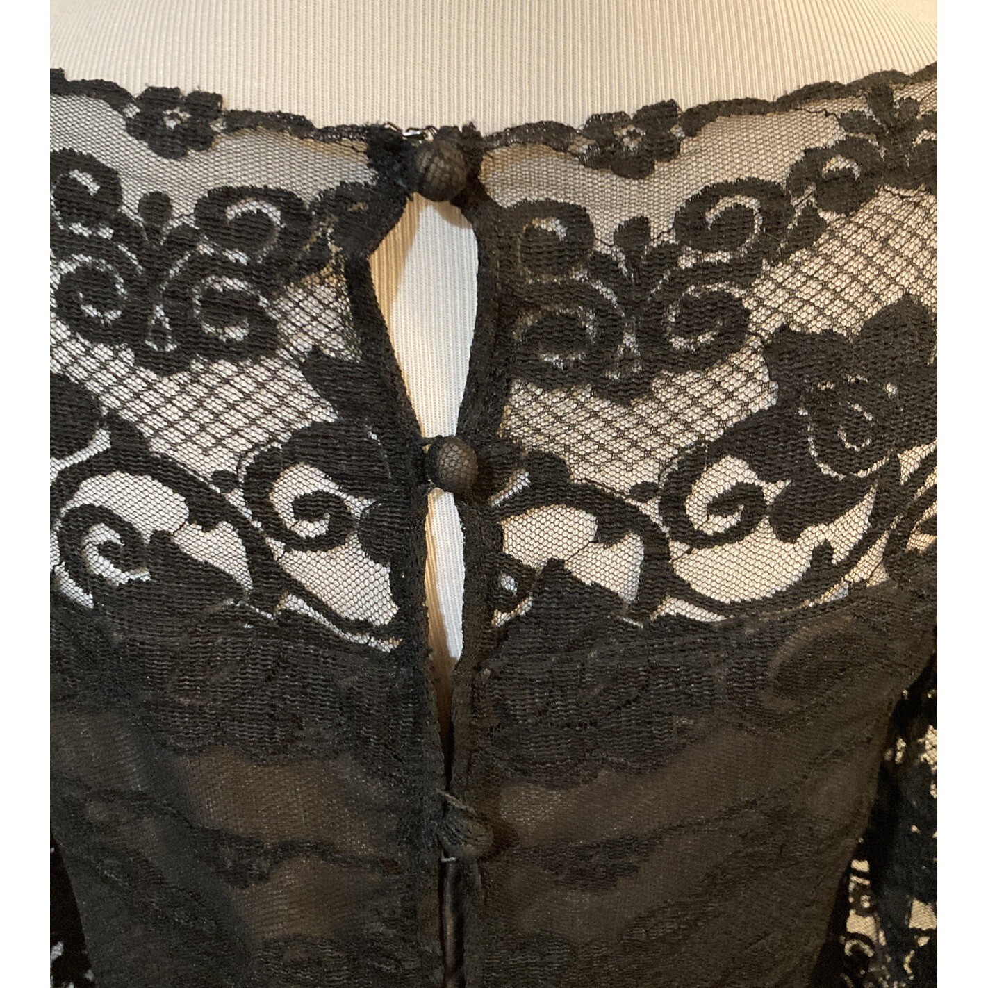 Vintage Anthony Muto Black Lace Dress Union Made in USA 1960s Puff Sleeve Size 8