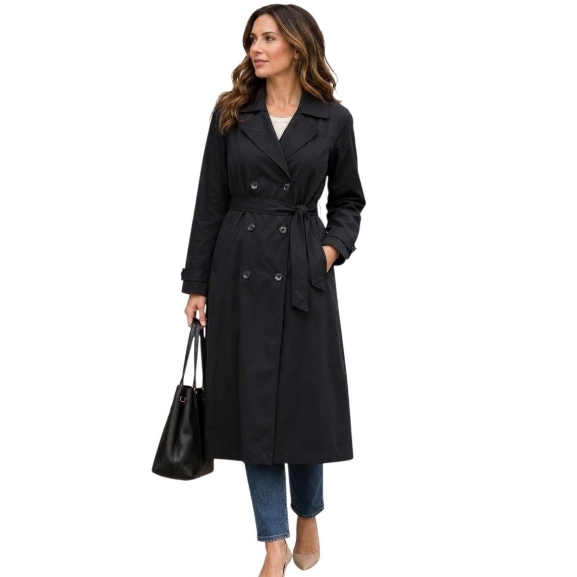 Vintage Regent Park Womens Classic Trench Coat Sz 4P Petite Belted Black EUC