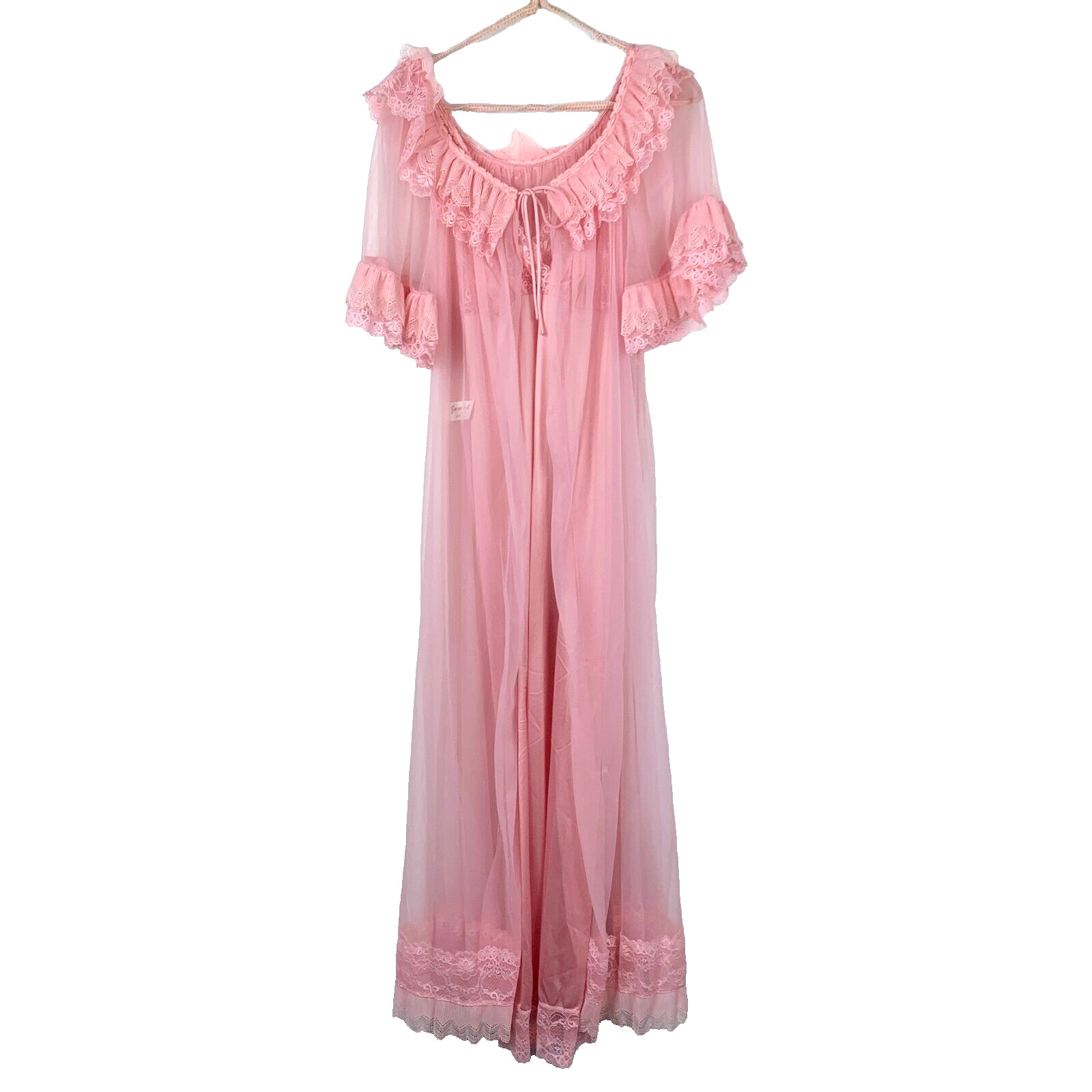Vintage Jenelle of California Pink Sheer Nightgown Chiffon Nylon Tricot Robe Set