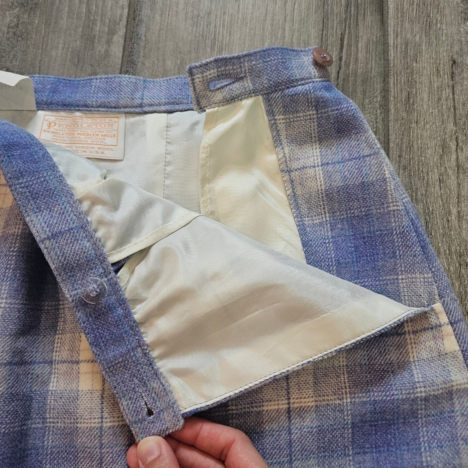 Pendleton Plaid Skirt Size 8 Vintage Blue Pure Virgin Wool Tartan Academia