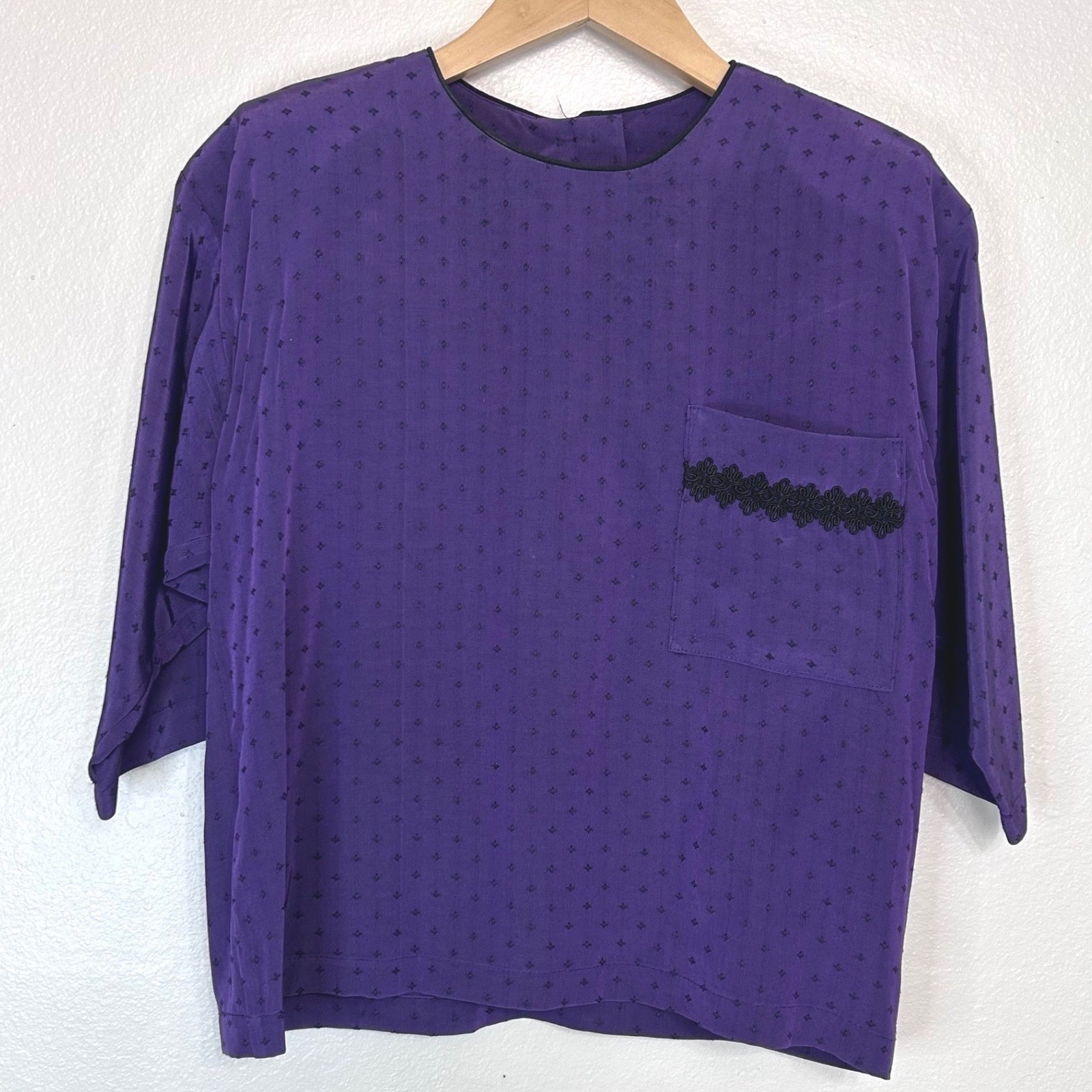 Synari Women’s S 3 pc Outfit Blouse Skirt Pants Purple Jacquard Flowy Silky VTG