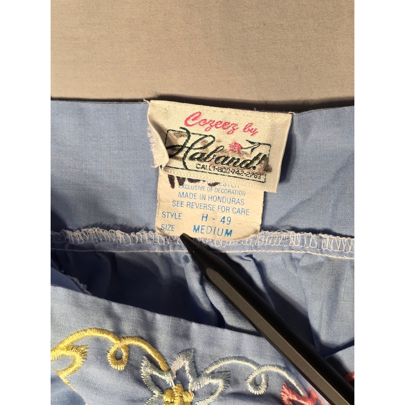 Vintage Cozeez by Haband Blue Floral Embroidered Lace Trim Nightgown Medium H-49