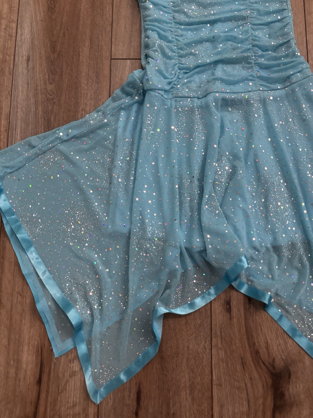Vintage Y2K Baby Blue Sequin Glitter Fairy Dress with Asymmetrical Hem by Taboo