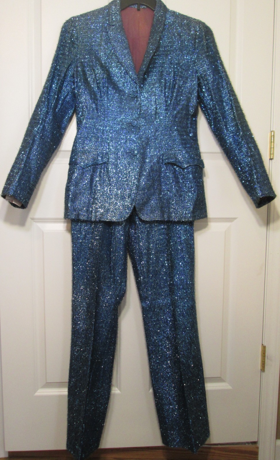 Vintage Lasso Western Wear 2pc Jacket & Pants Suit Women S Blue Shimmer Luxury