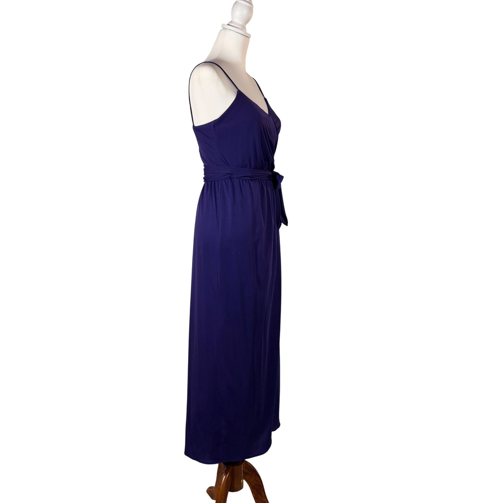 70s Purple Maxi Dress Women’s XS Sleevelsz V-Neck Faux Wrap Retro Boho Hippie