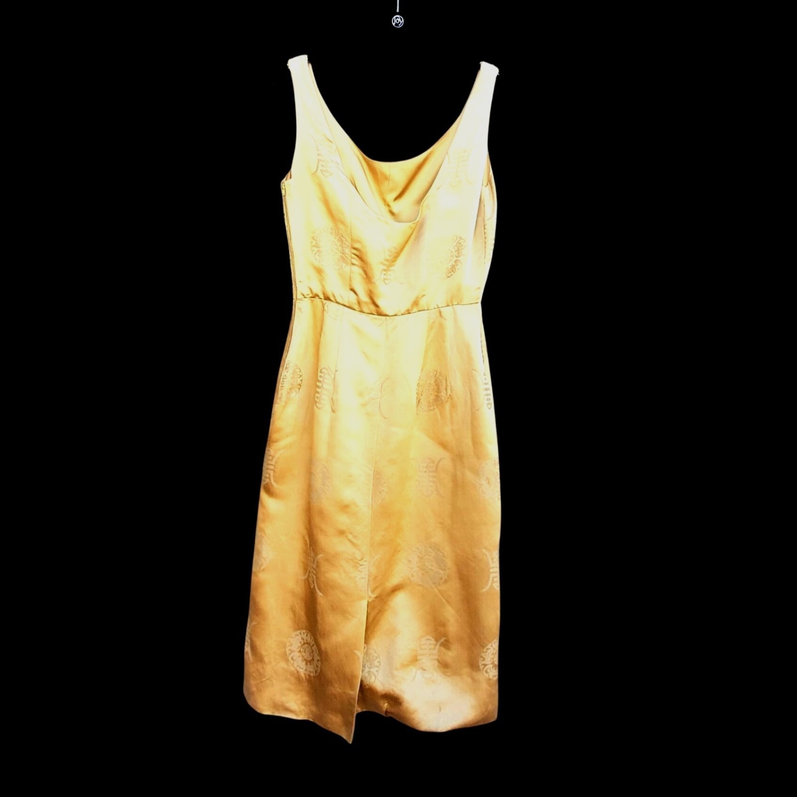 1950s Pin Up Wiggle Dress 10 Curvy Gold Chinese Brocade Rockabilly 25″ Waist