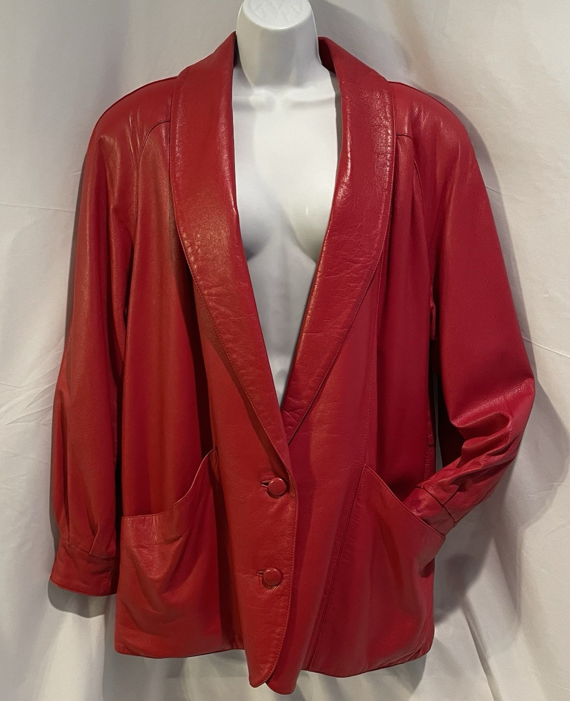 Pollack Furs & Leathers Vintage Bright Red Leather Jacket Size Large 1980s