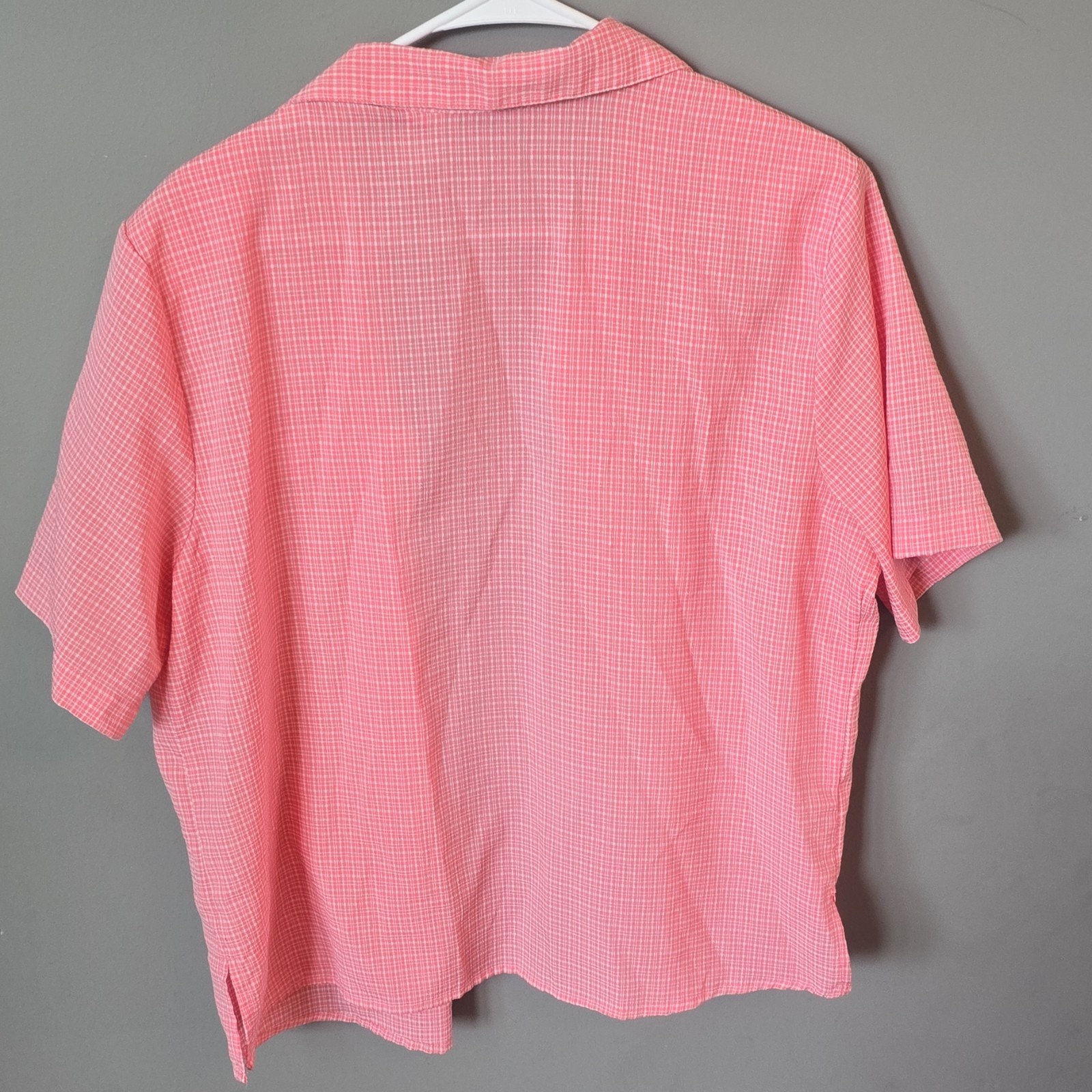 Vintage 80s 90s Joanna Pink Gingham Button Up Shirt Short Sleeve L Cottagecore