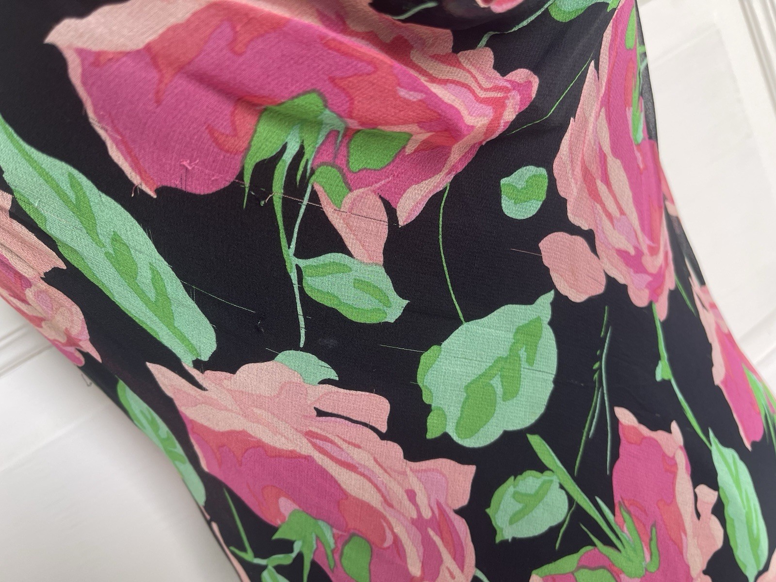 Vintage 90s Betsey Johnson Silk Floral Midi Dress Beads Size M Will Fit 6