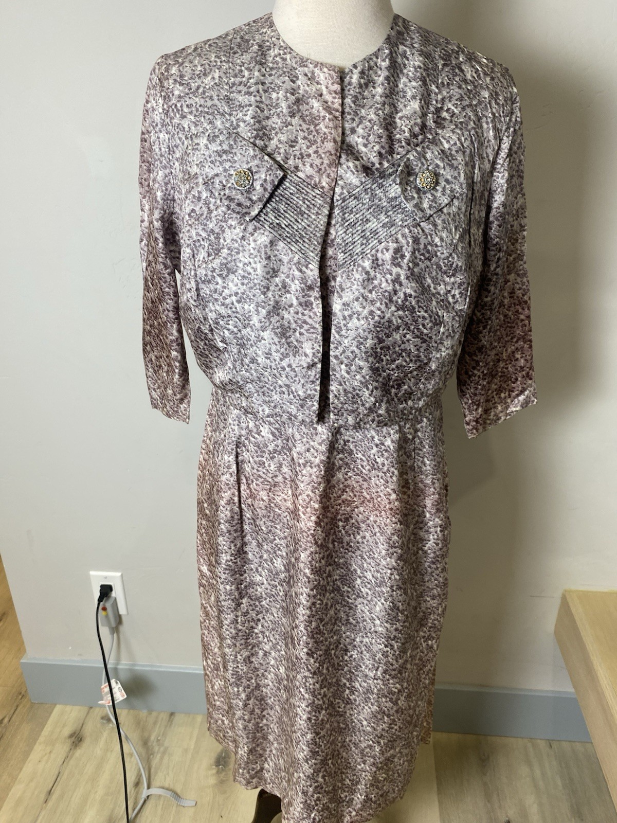 VTG 50’s Mid Century Dress With Bolero Purple/grey Pattern Women’s M L