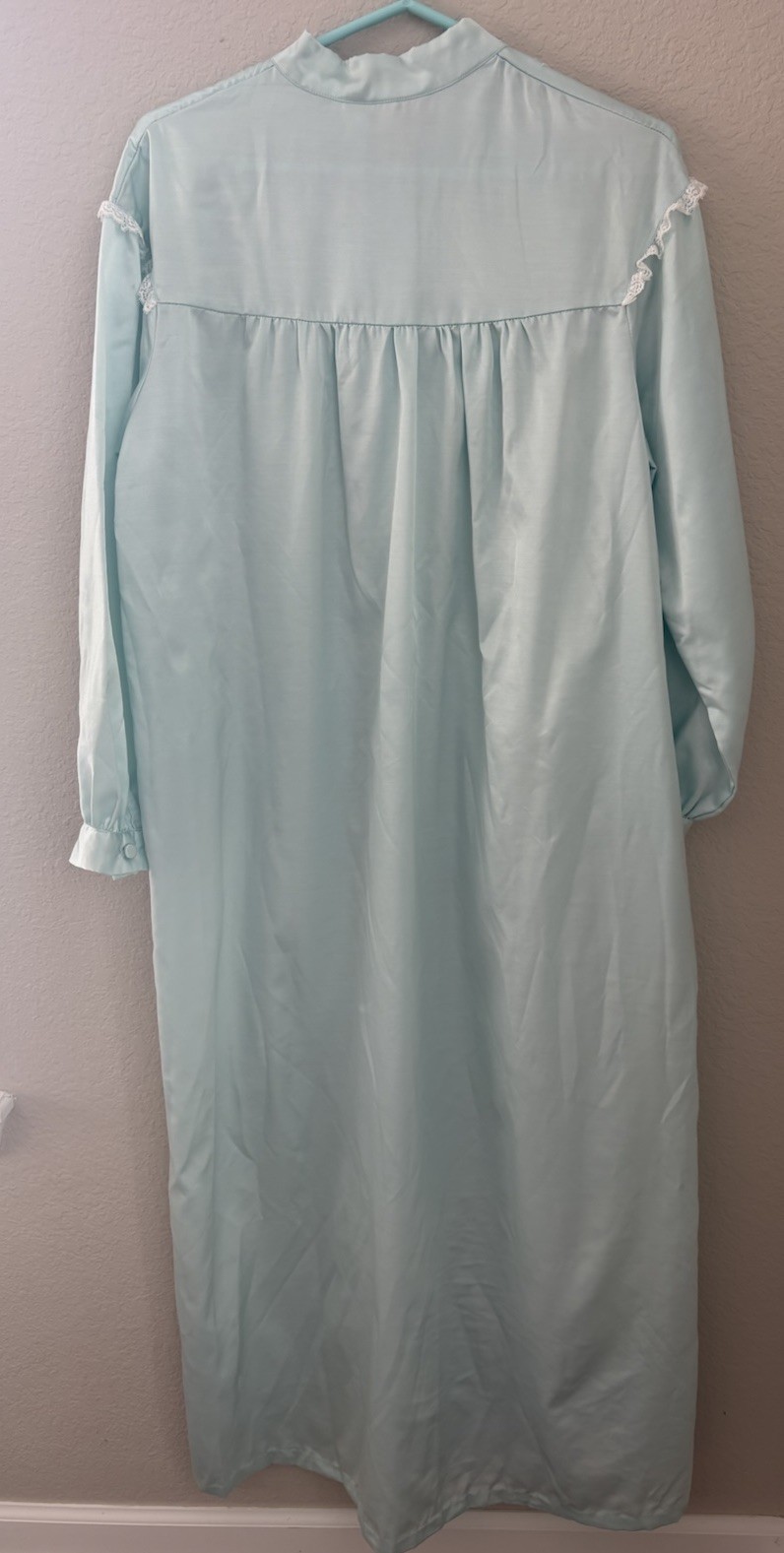 Jodie Arden Satin Nightgown Long Blue Embroidered Lace House Dress Sz M