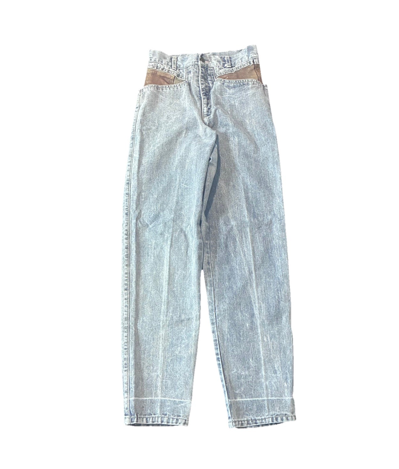 VTG Guess Mom Jeans High Waist Denim Leather USA Georges Marciano Distressed 28