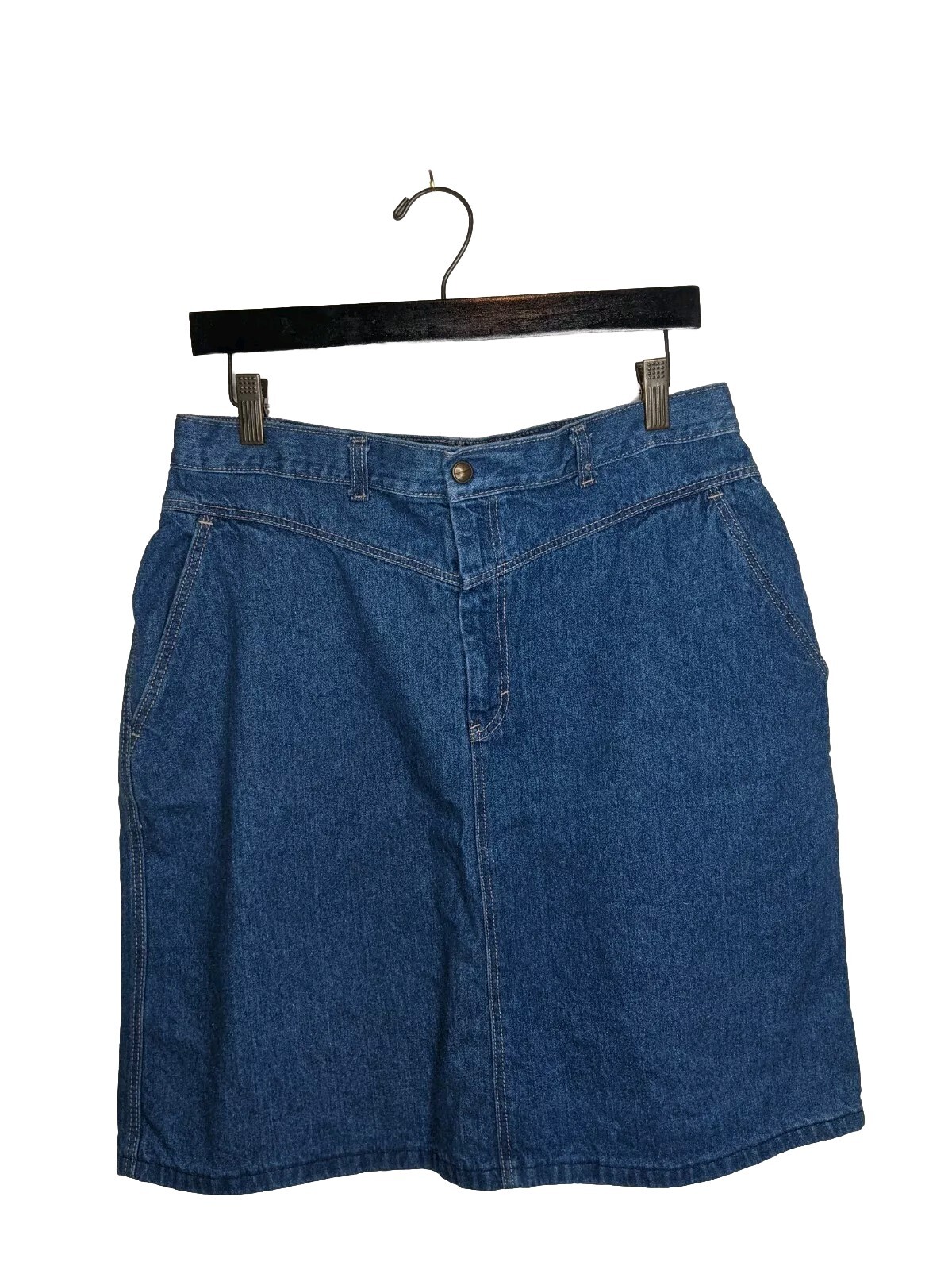 Vintage 80s Yoked Waist Med Blue Denim Skirt W32 M/L