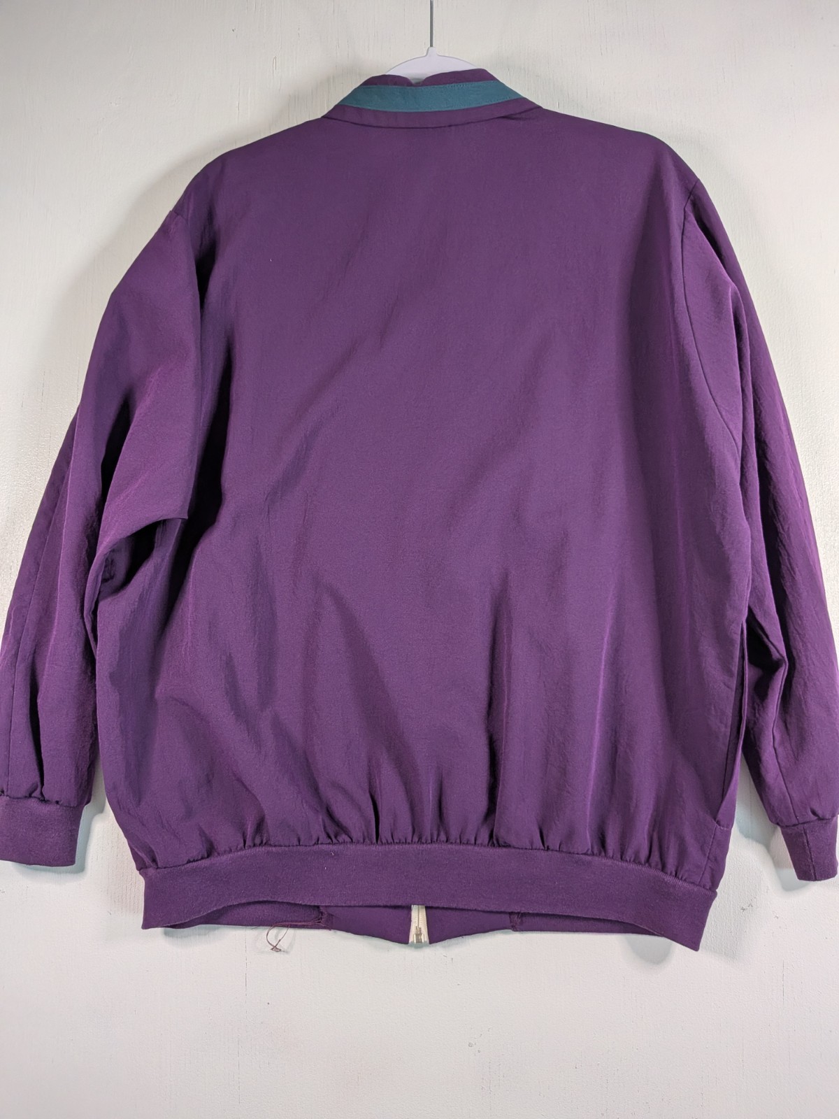 Vintage 90s Windbreaker Jacket Purple Western Scarf Print Zip Medium Teal Silky