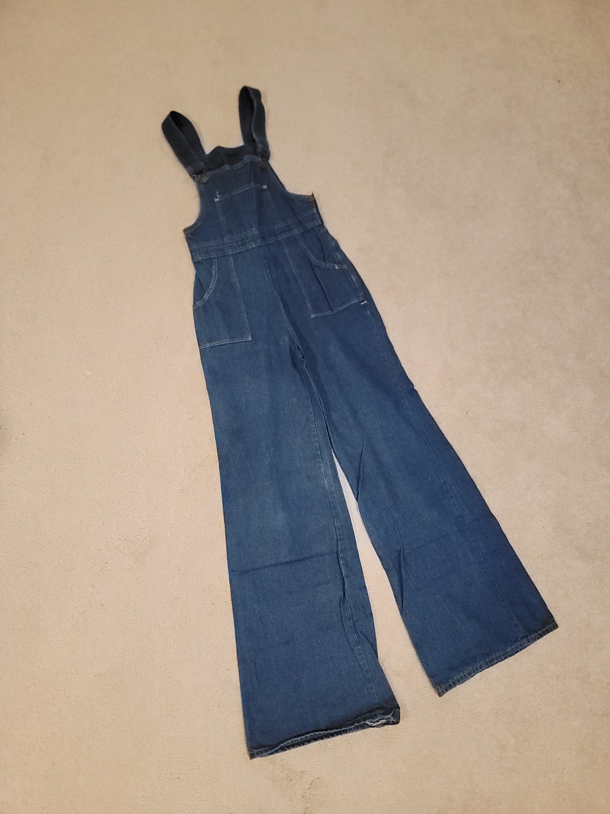 VTG 70s Denim Overalls Jumpsuit Juniors Small Womens Flare Hippy Boho Festival