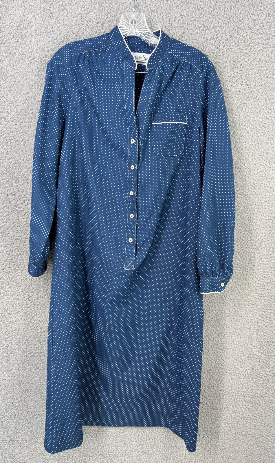 Vintage Schrader Sports Womens L Shirt Shift Dress Blue Polka Dot Large Henley