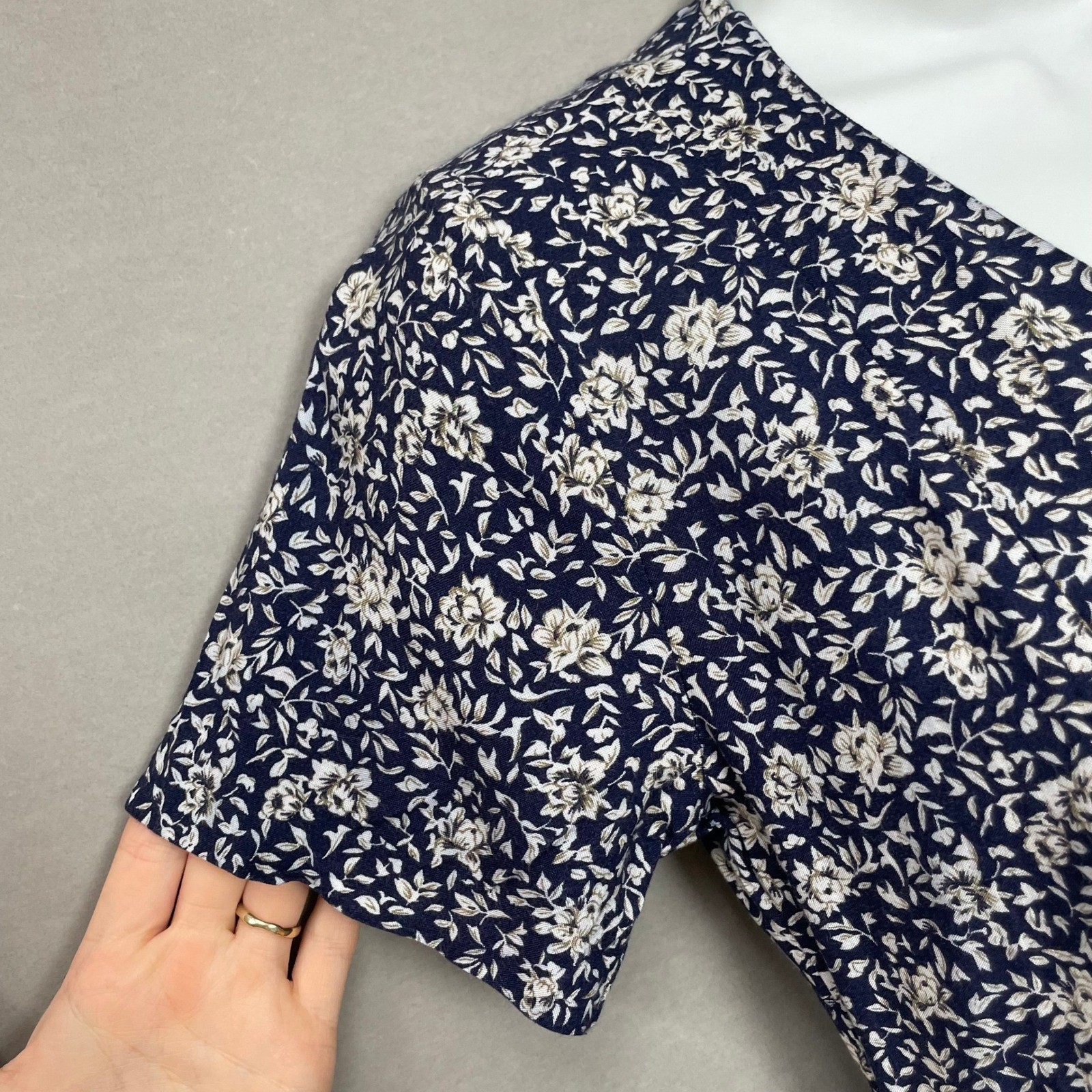 Vintage Paris Sport Club Dress Navy Floral Midi Faux Pearl Button Juniors Size 3