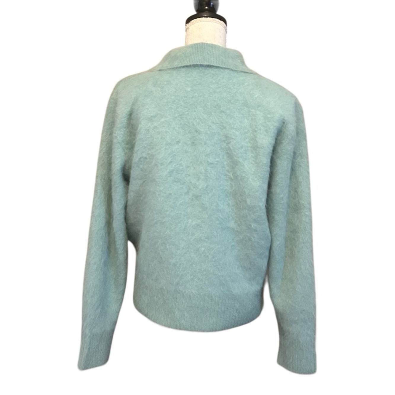 Vintage Venesha Angora Button Down Cardigan Sweater with Collar Sz Large Green