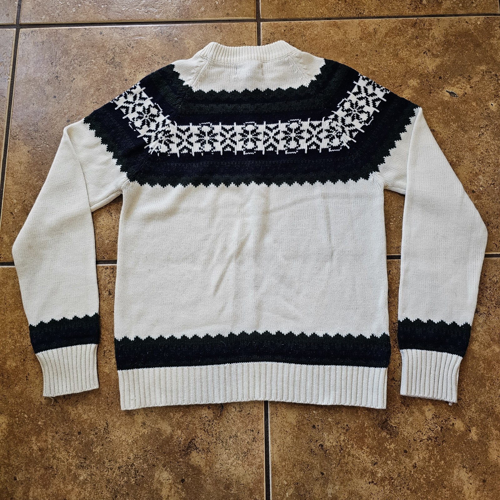 Vintage 60s Knit Sweater Fair Isle Medium Sigallo Cream Blue Green Ski Winter