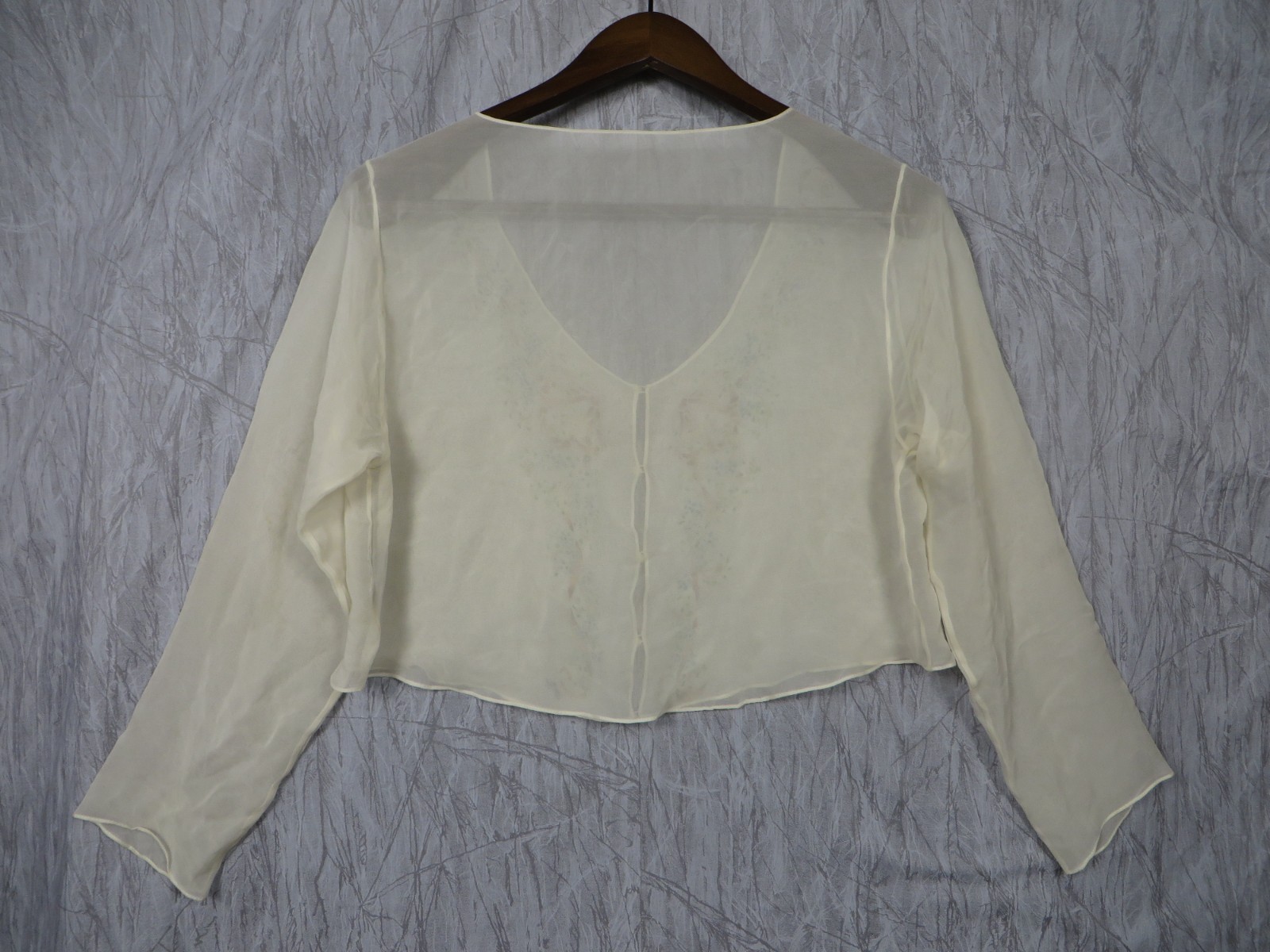 Vintage TJ Flanagan 100 Silk Hand Painted Sheer Crop Blouse Romantic Boho