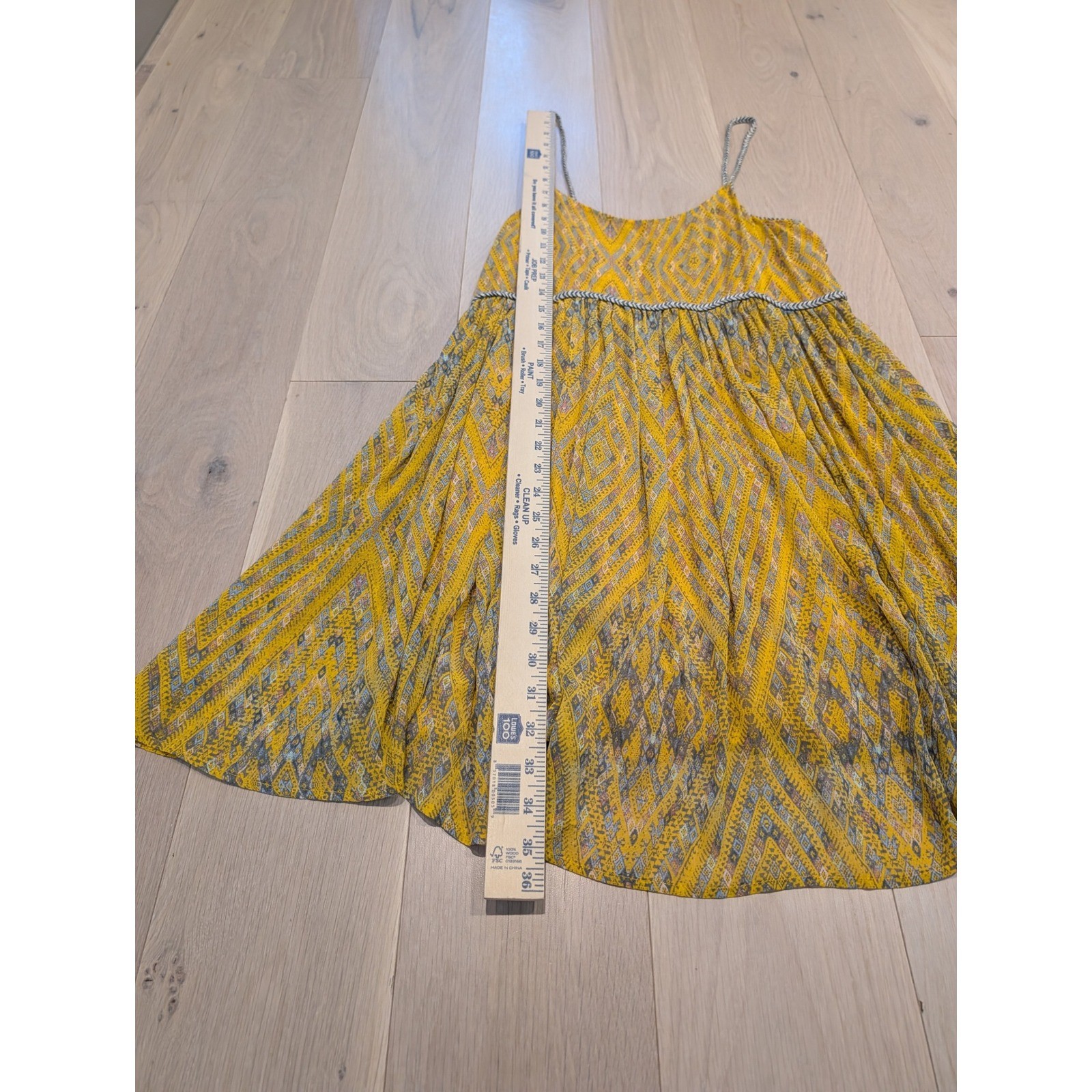 Free People Boho Yellow Geometric Mini Dress Braided Trim Small