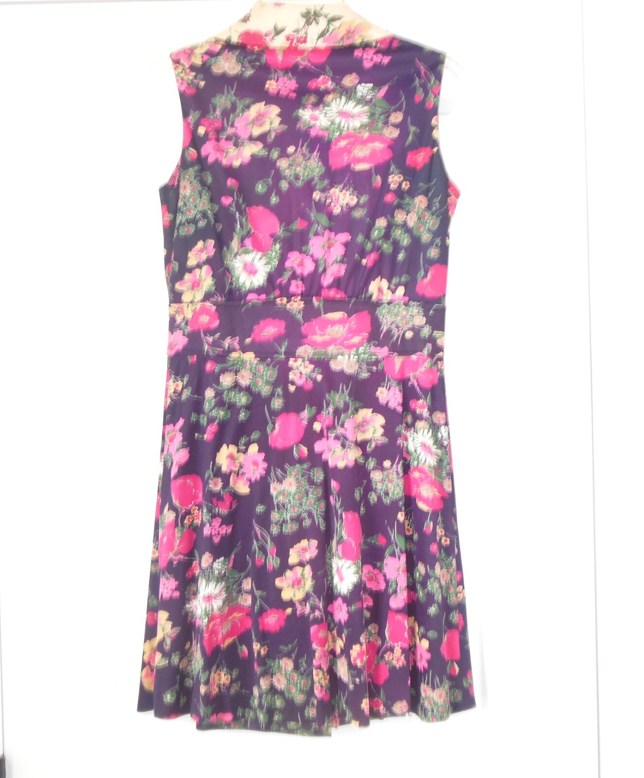 Vintage Floral Dress sz ~S Large Collar Button Front w Belt 60’s 70’s Sleeveless