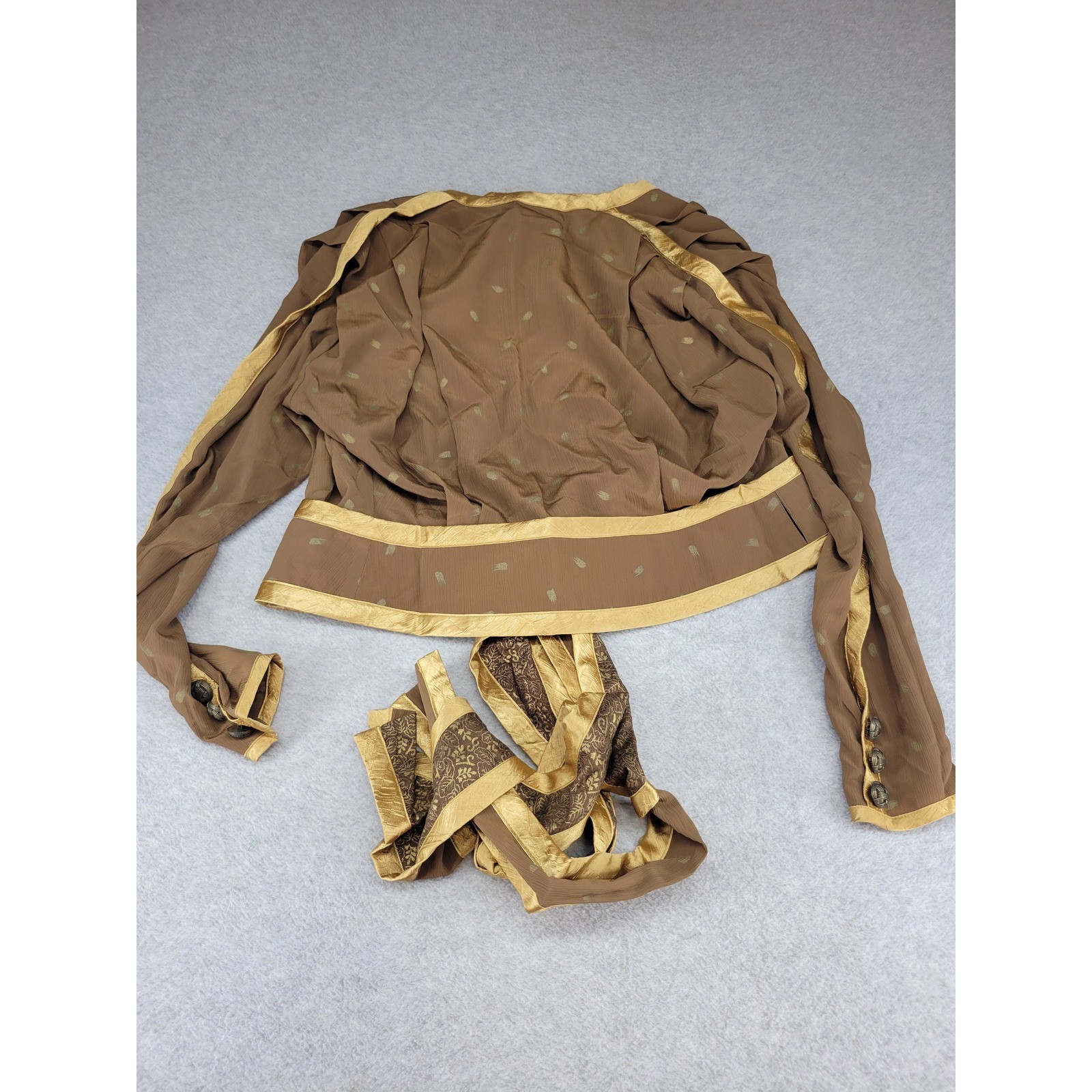 Jeanne Marc Vintage Brown Gold Pleated Palazzo Pants Wrap Top Set Size M 12/14