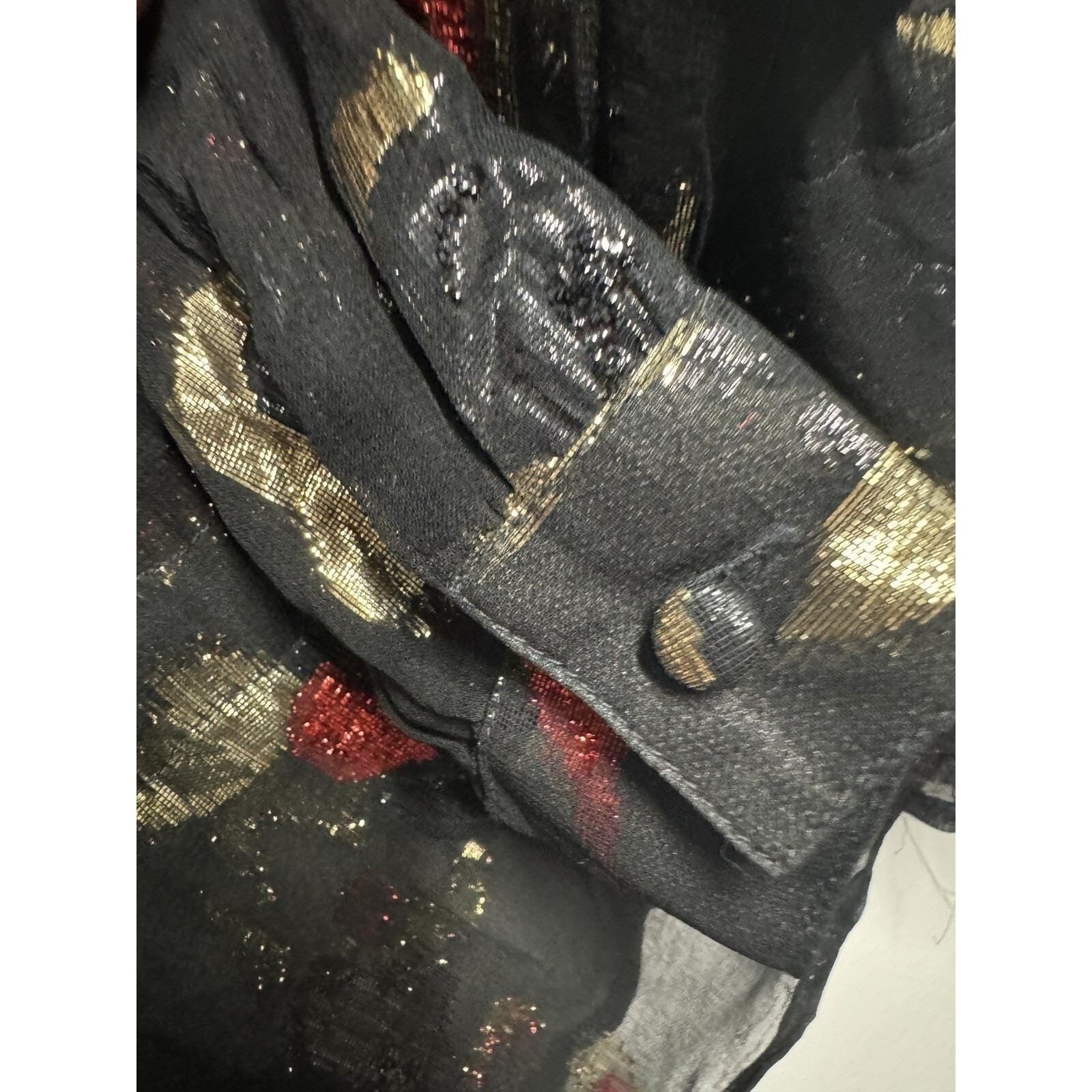 Lamé Metallic Blouse 80s Disco Lloyd Williams Red gold black Floral Top 14 New