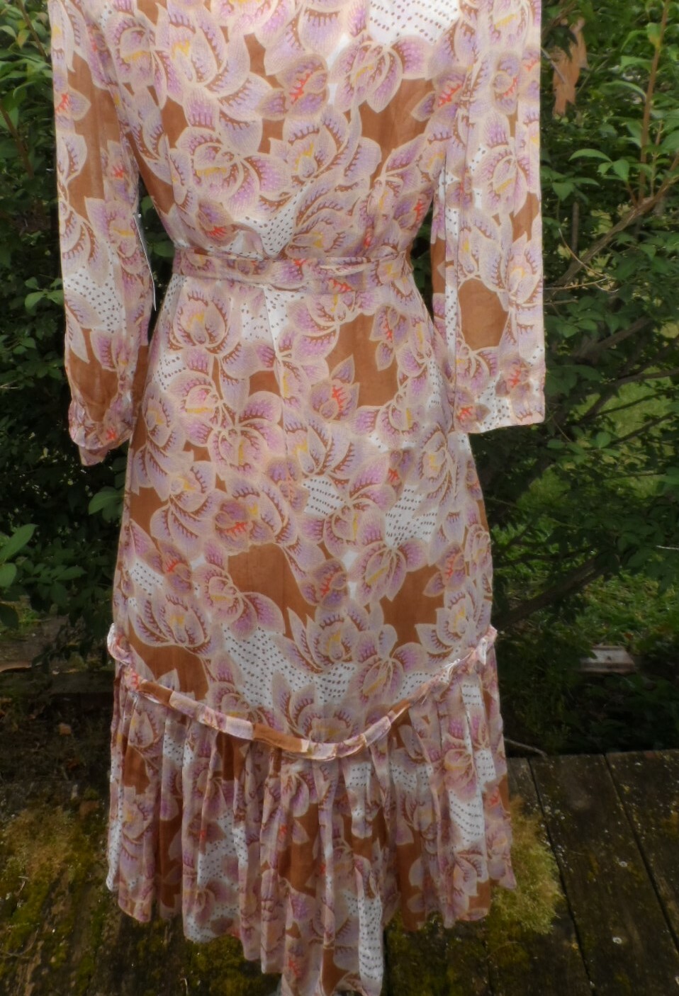 Vintage Diane Von Furstenberg Floral Cotton Silk Maxi Dress 10 Brown & Lavender