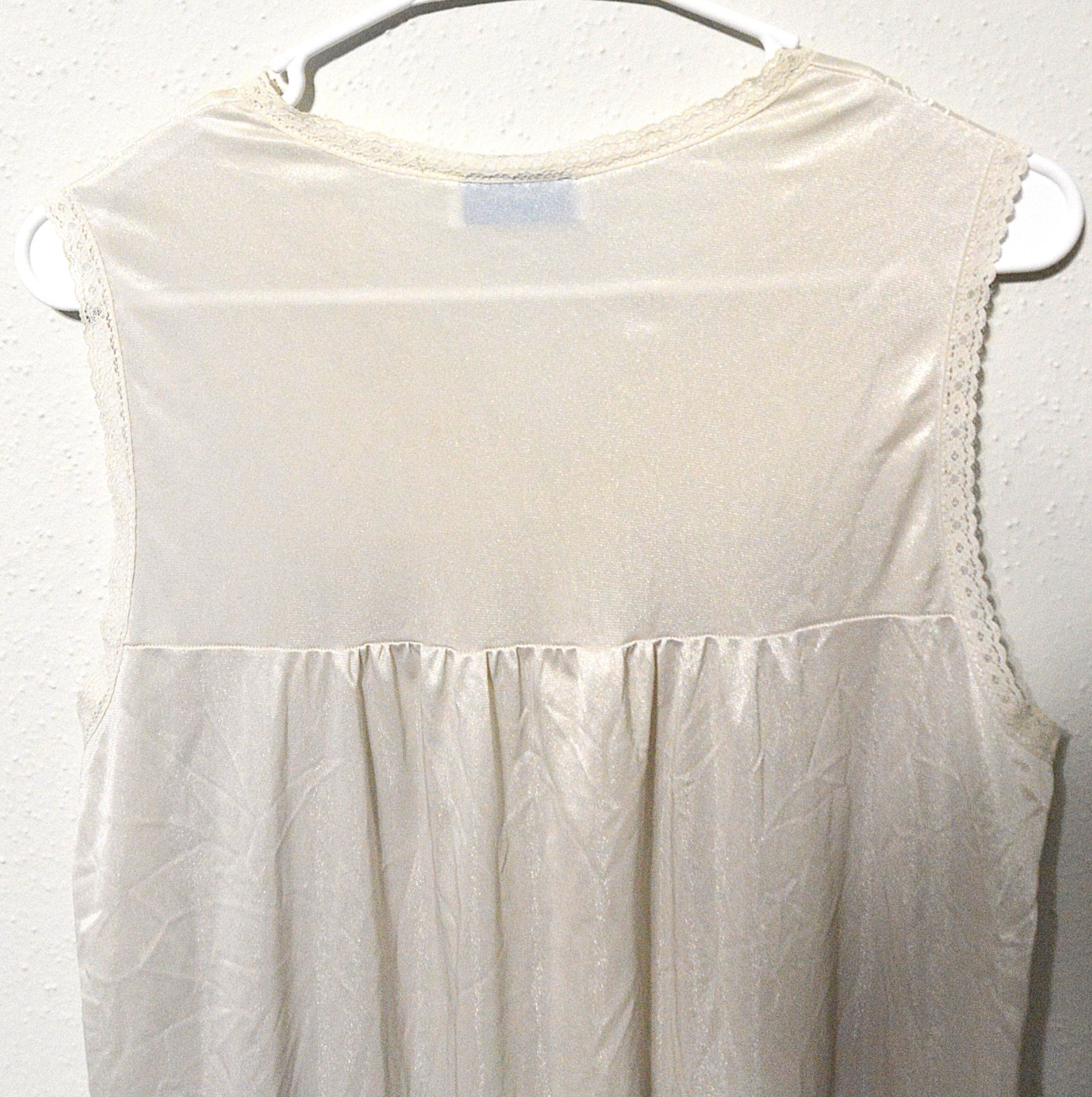Dainty White Vintage Slip Dress with Lace size Medium 1970’s Retro Silky Dress