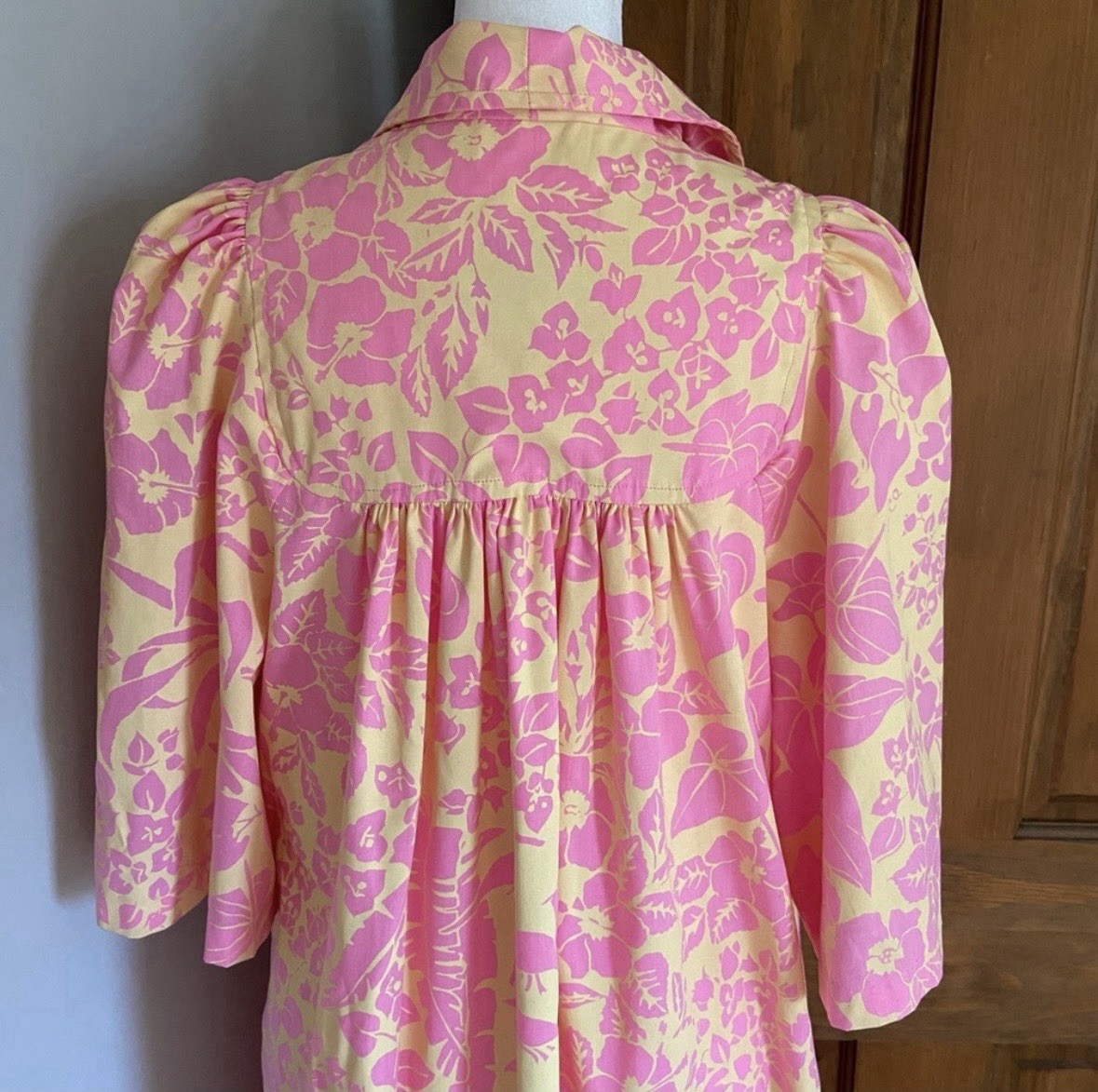 Vintage Ruth Clarage Large Floral Pink Print Mumu House Dress Boho Hand Printed