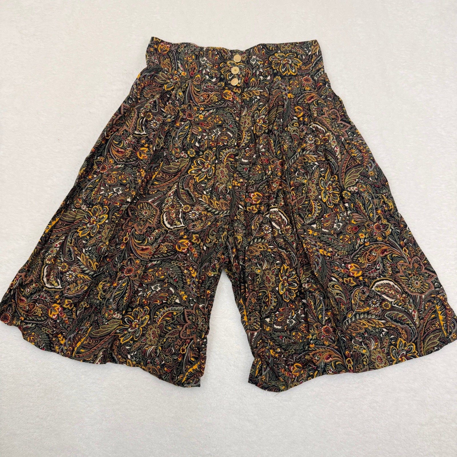 Vintage DB Sport Paisley Culotte Gaucho Shorts Women XS Earthy Flowy Boho Grunge