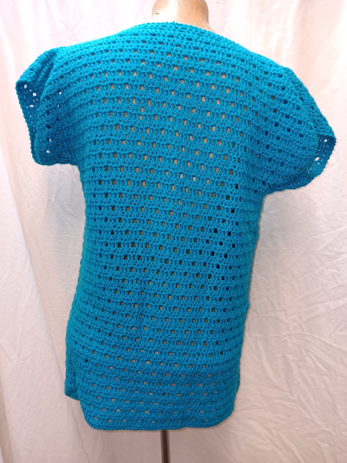Lot of 2 Vintage 1950’s Hand Knit Cotton Wool Turquoise Black Sweater Tops M
