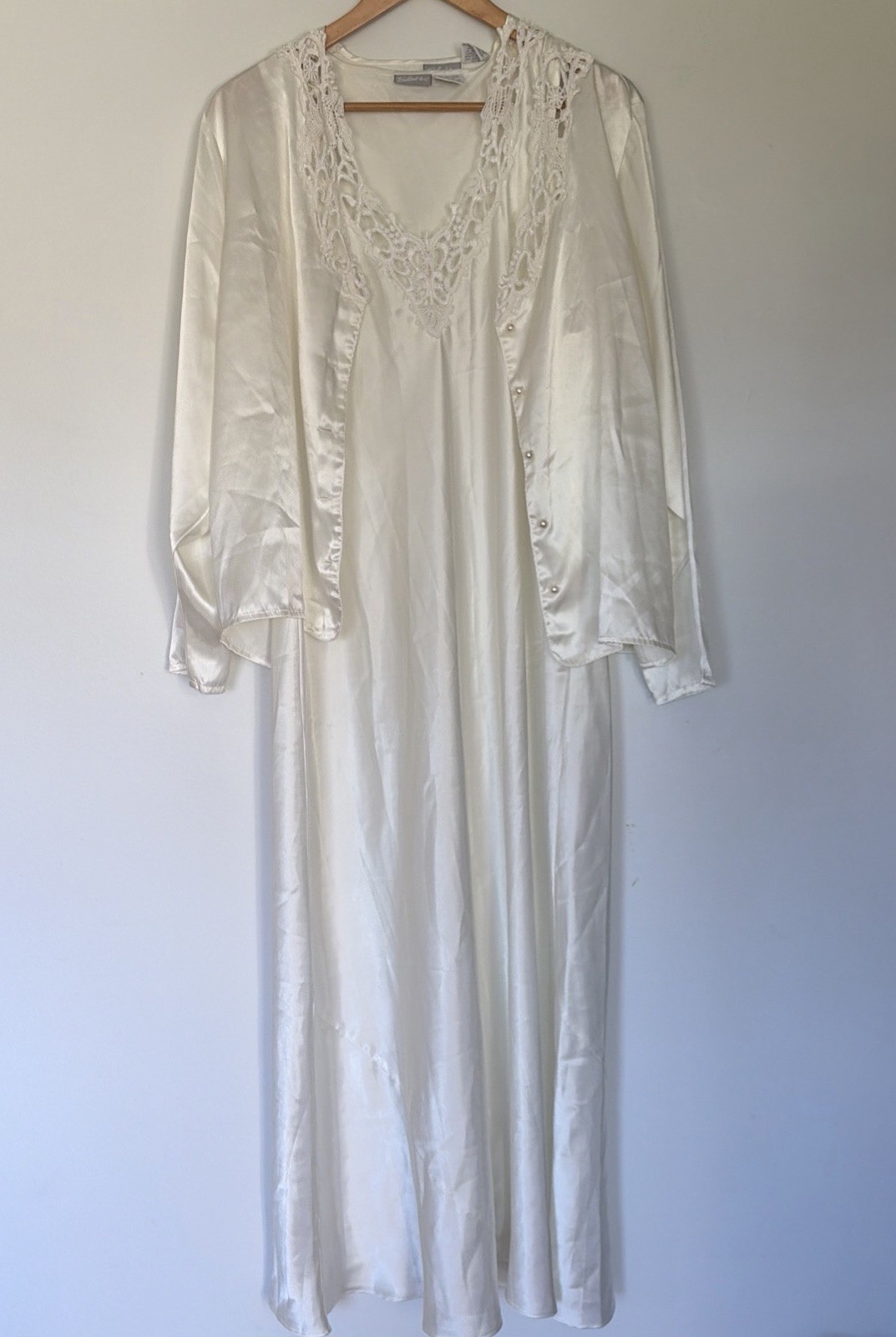 Vintage Blair Nightgown & Jacket Ivory Satin L Full Length Bridal Set 2 Pc READ