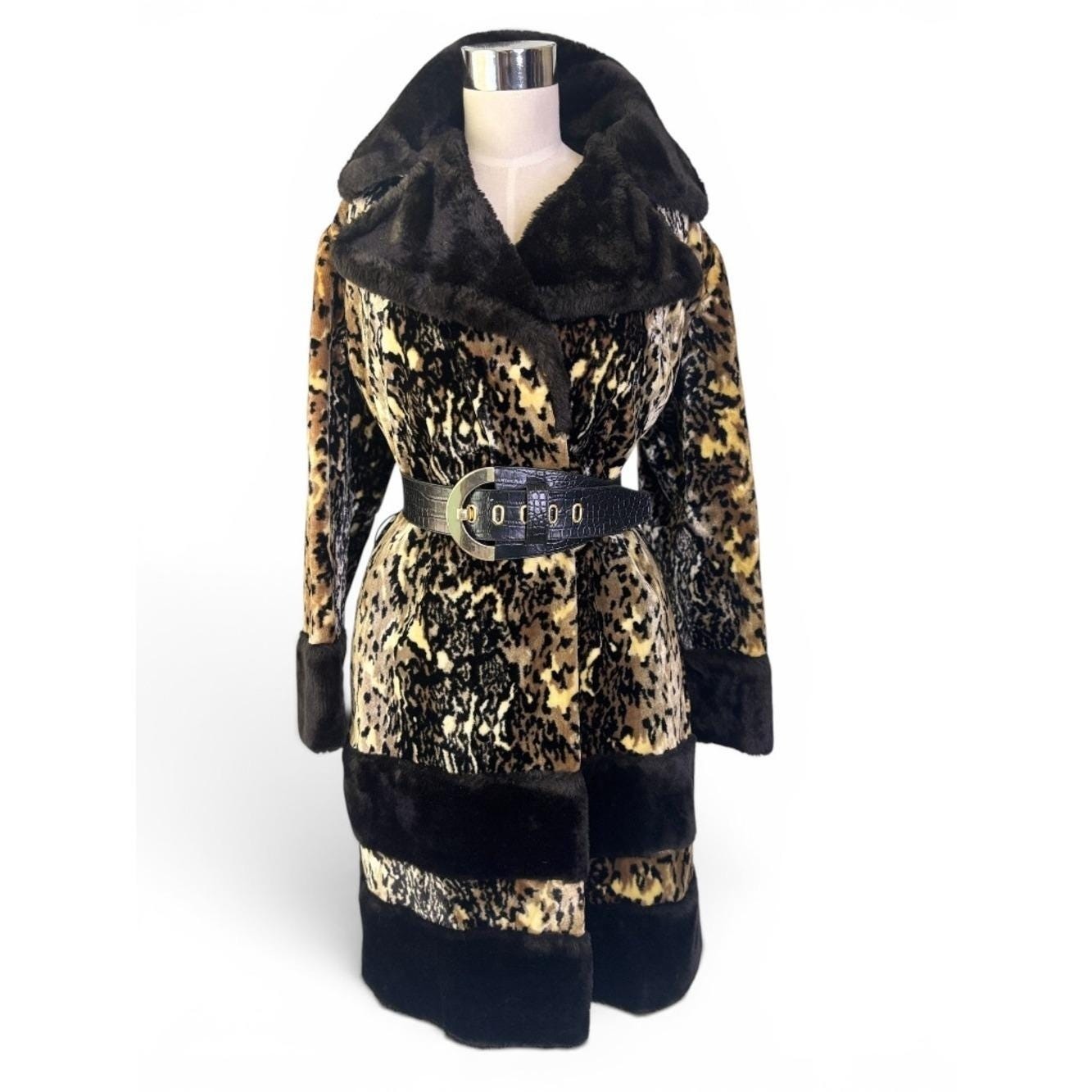 Vintage 1960s Leopard Animal Print Faux Fur Mod Glam Statement Jacket Coat M