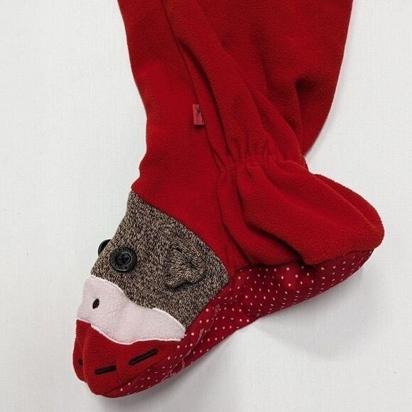 Cozycore Sock Monkey Footed Pajamas Nick & Nora Red Fleece M Retro