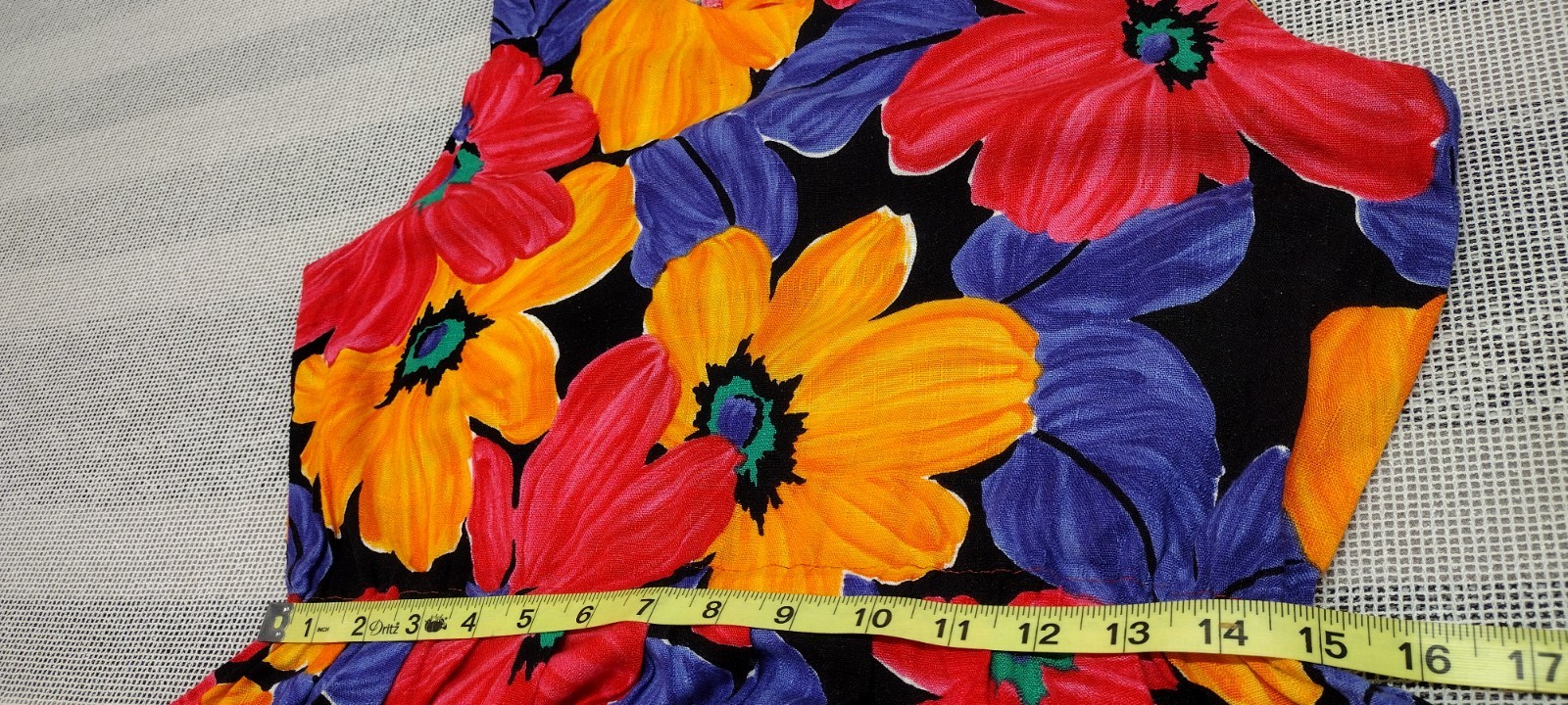 Vintage 1980s Big Floral Dress Sleeveless Sundress Red Orange Daisy Blue Medium