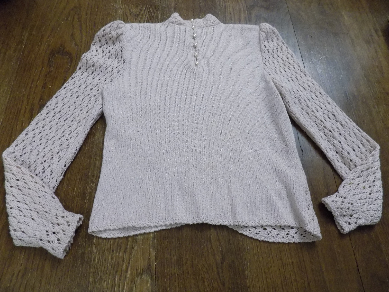 Vtg Dana Hogan Crochet Knit 2 pc Set Mock neck Sweater & 24″ W Skirt Lilac FAB!