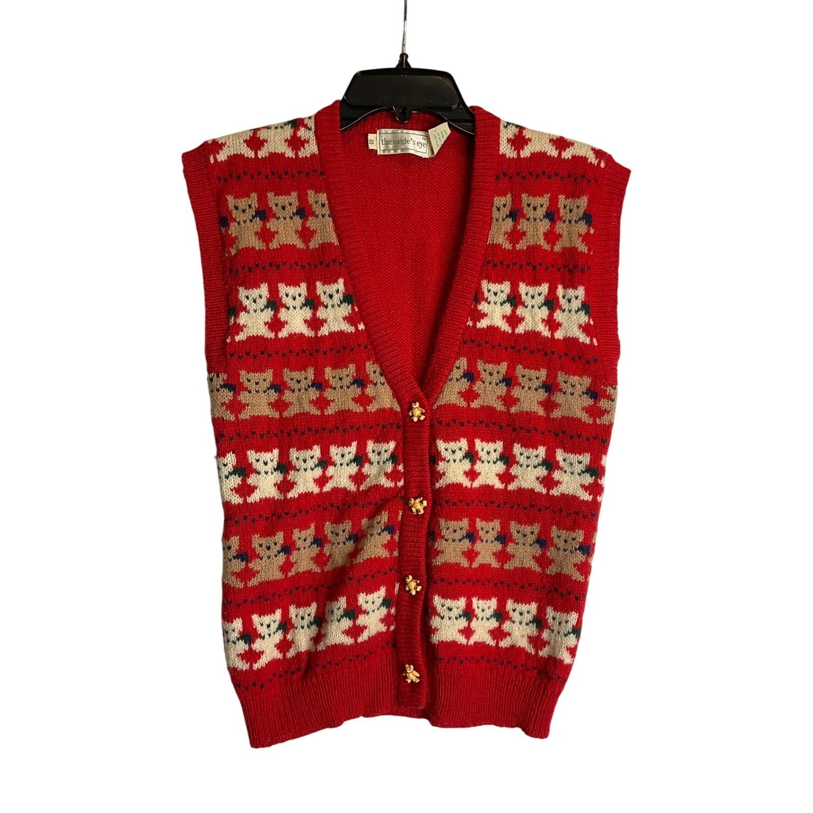 Vintage 1980s The Eagle’s Eye Knit Sweater Vest All-Over Teddy Bear 100% Wool S