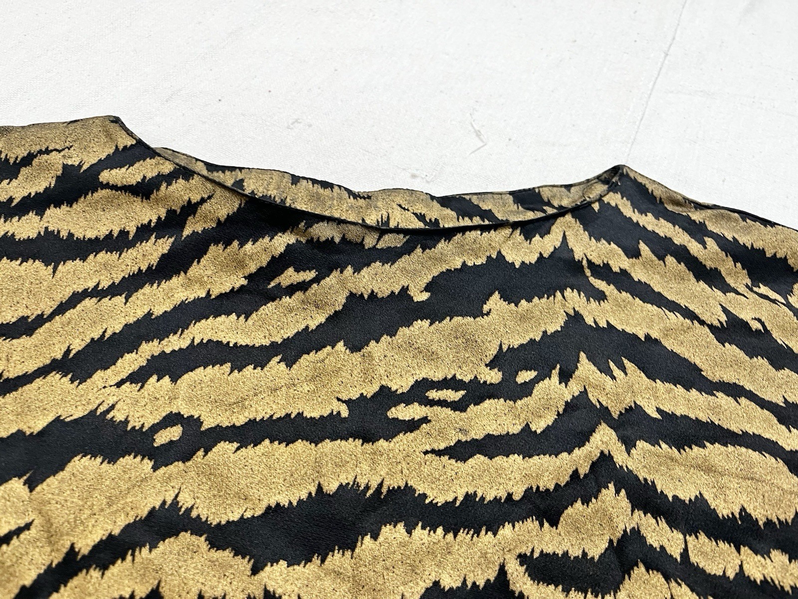 Vintage 70s 80s California Connections Black Gold Semi Sheer Tiger Print Top Med