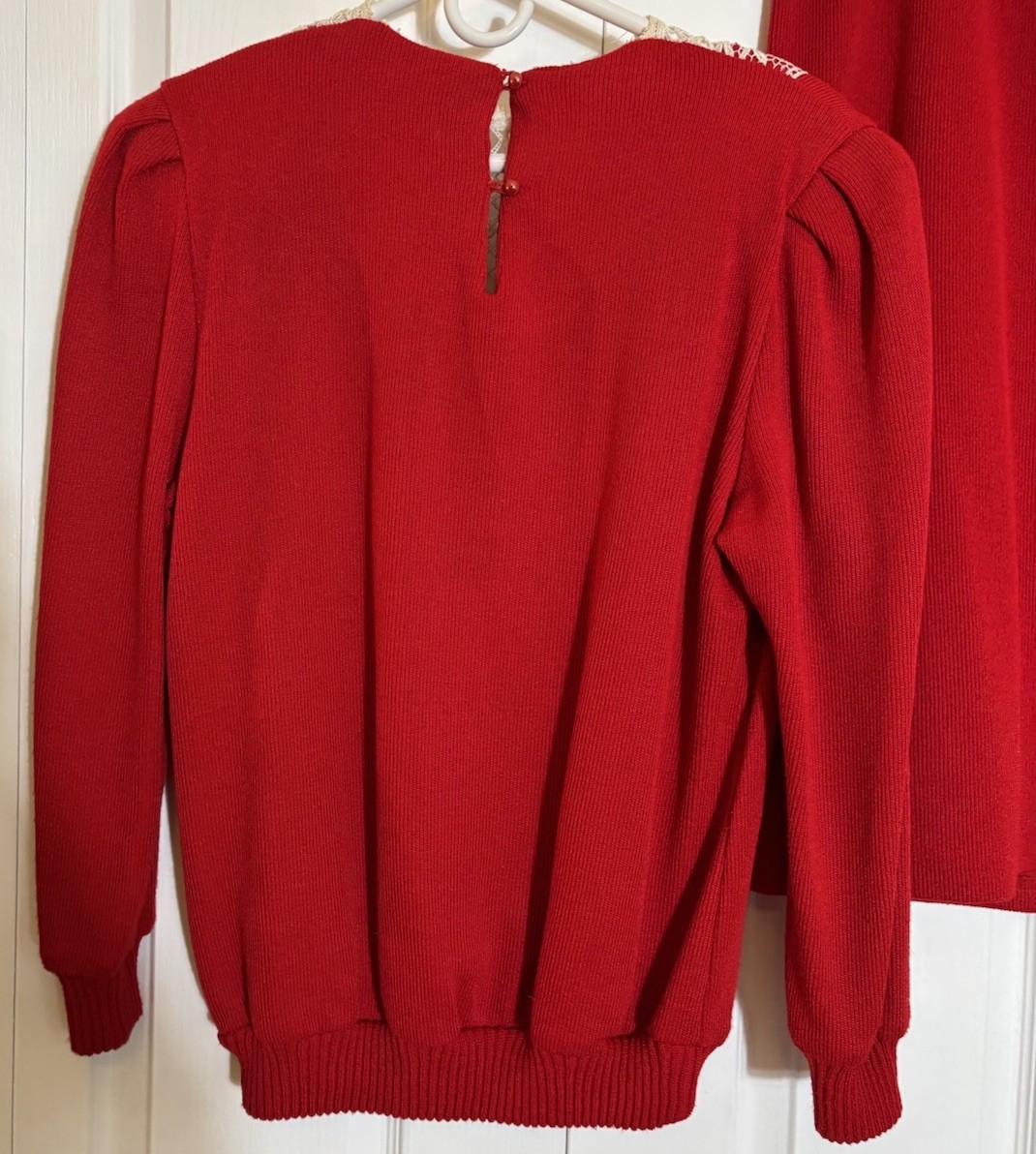 Nilani Vintage 80’s Red White Knit Sweater Cardigan And Skirt Set Women’s Large