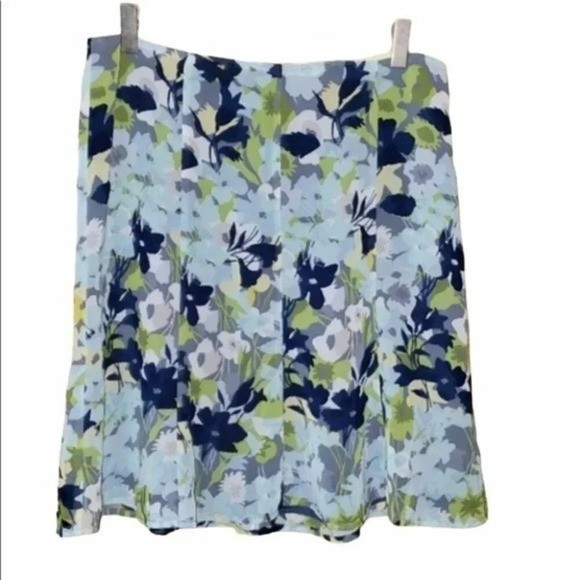 Old Navy Floral A-Line Skirt 4 Blue Green Chiffon Knee Length Back Zip Lined