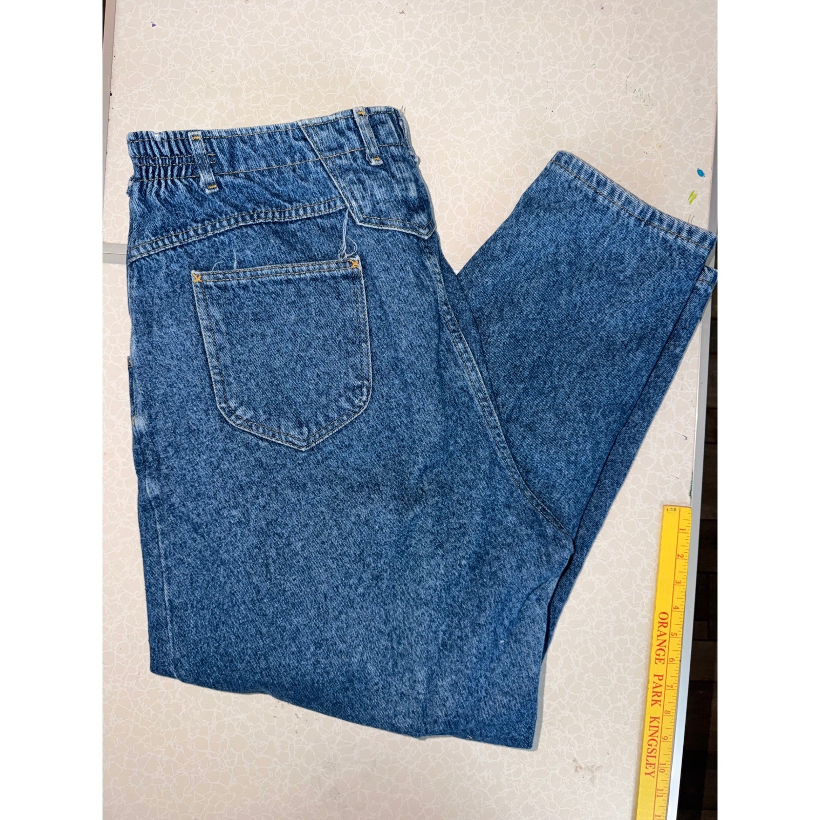 Vintage 90s Acid Wash Pleated Tapered Leg Jeans Blue Denim Plus Size 24W M USA