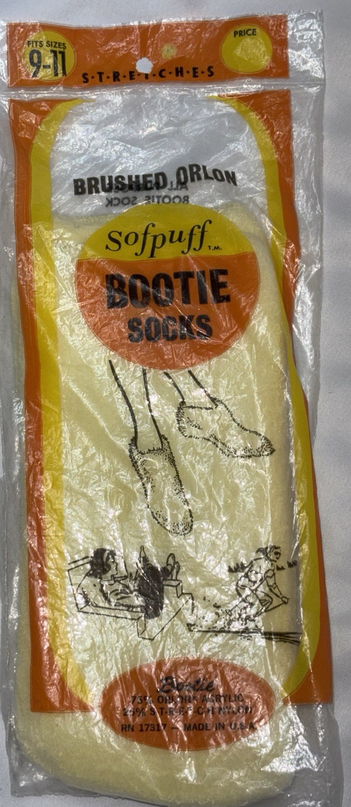 VTG SOF PUFF One Pair Bootie Sock Women Size 9-11 Low Cut Pampered Luxury Yellow