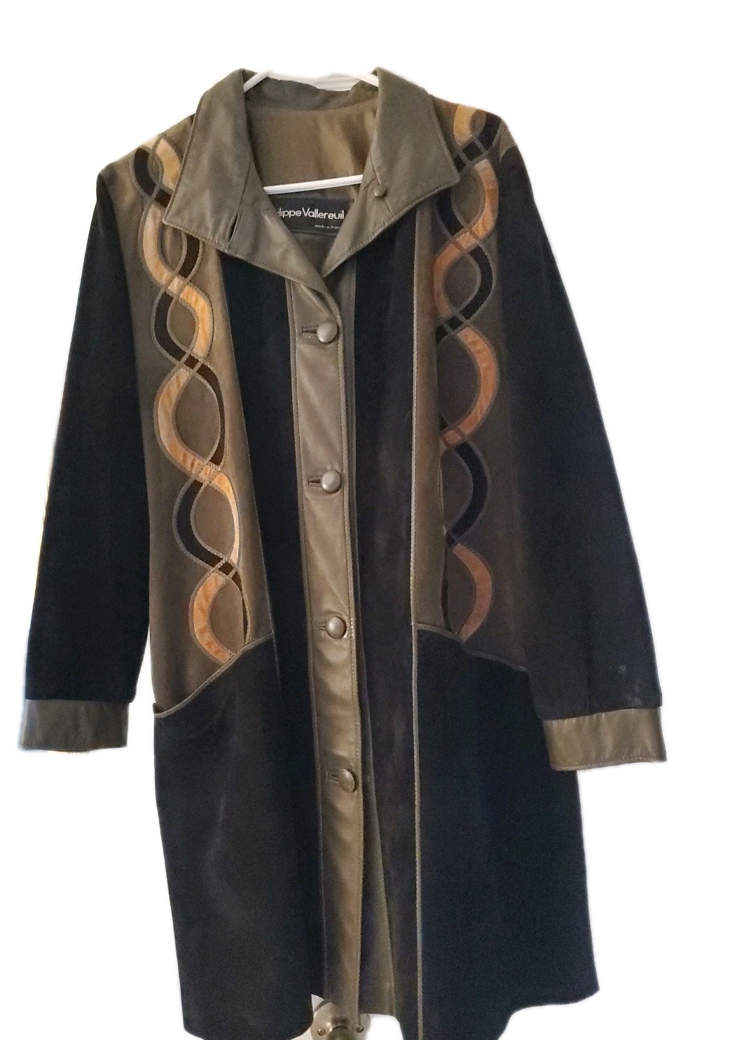 Philippe Vallereuil Vintage 80’s Black Leather Coat Black Brown France Hippy