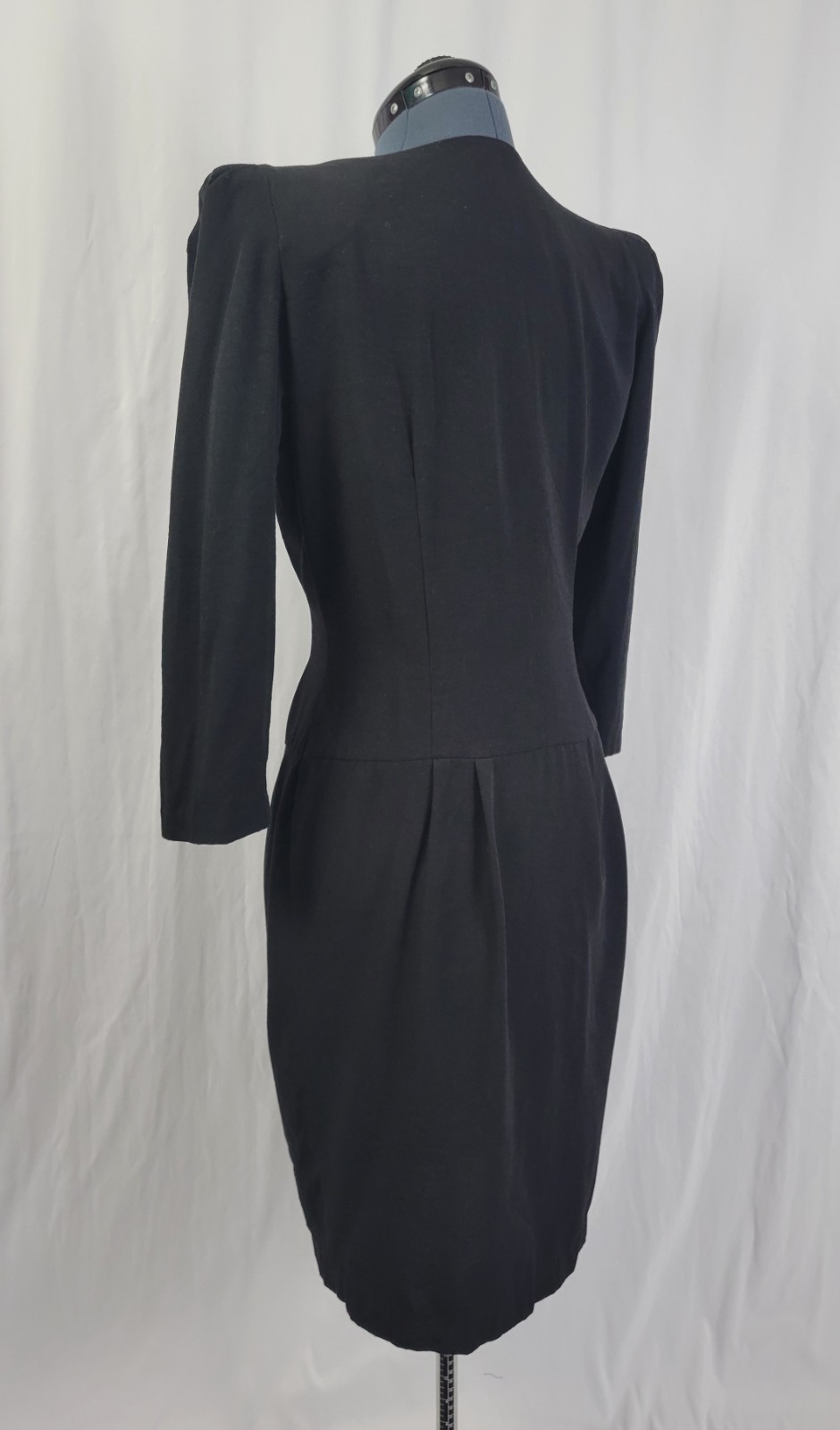 Vtg All That Jazz Black Button Down Sheath Dress w Lace Pocket Square Size 11/12
