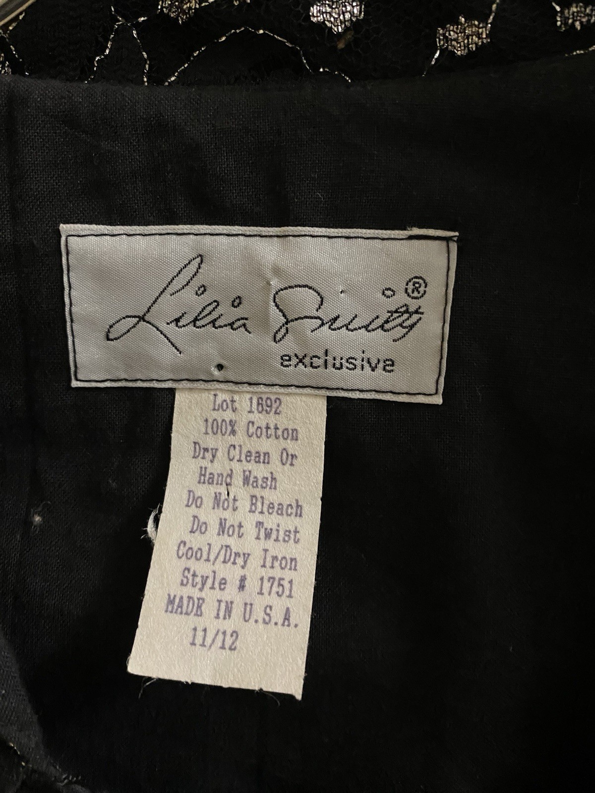 Vintage Lilia Smitty Western Dress Black Silver Fringe Size 11/12 Lace Rodeo
