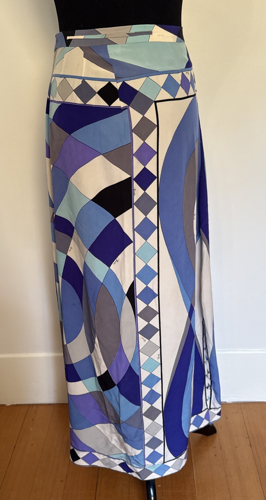 Vintage Emilio Pucci Silk Blend Maxi Skirt “Onde Wave” Pattern XS