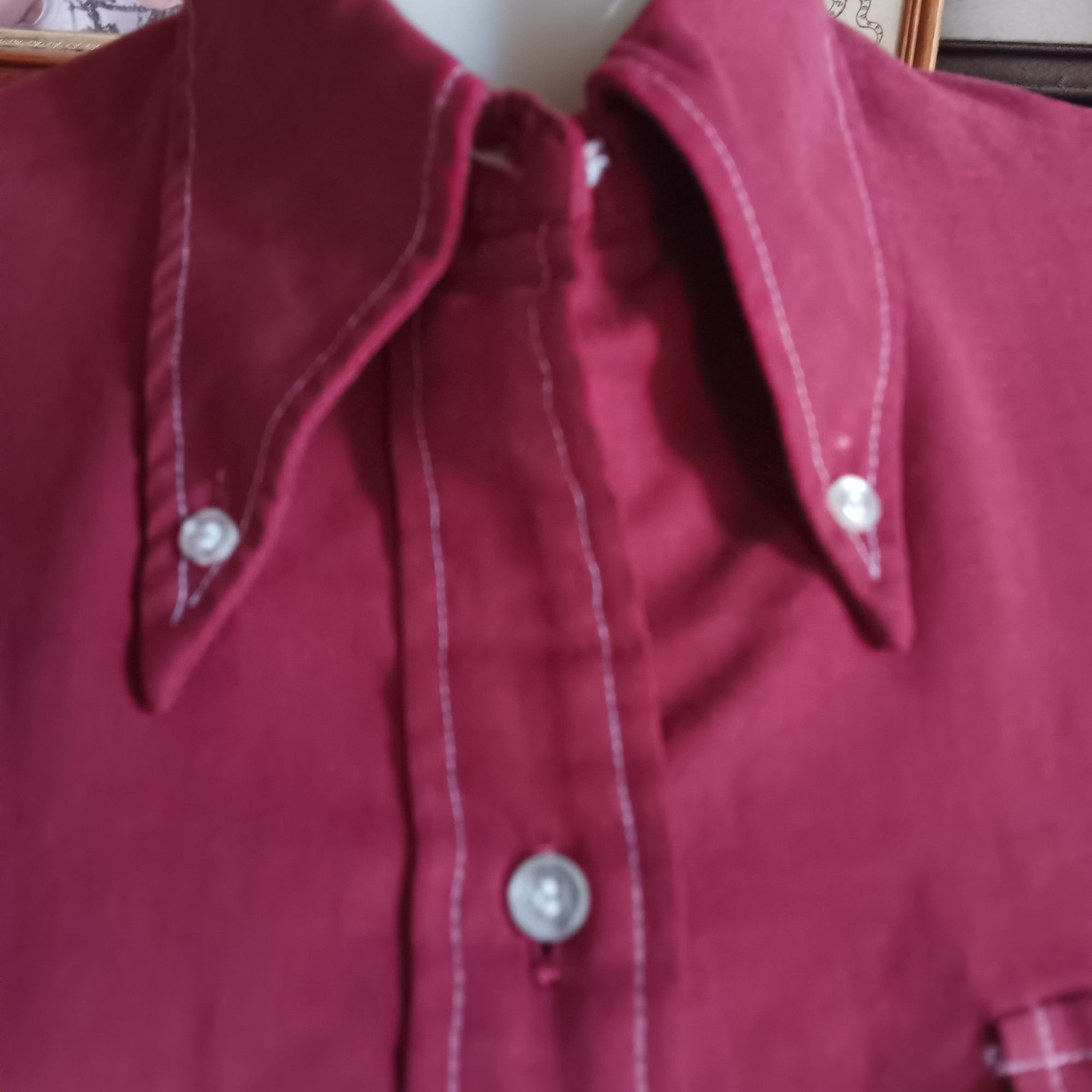 Hippy True Vintage Small Shirt 1970’s Wrangler Burgundy Groove Western sz 34