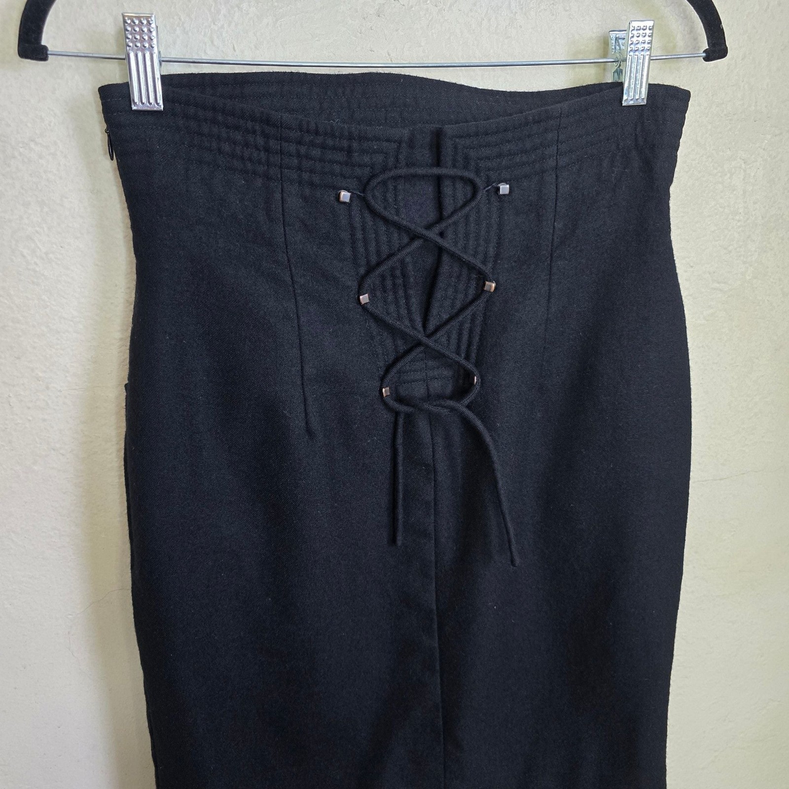 Vintage 1980s Bernard Perris Paris Black Wool Corset Pencil Skirt S